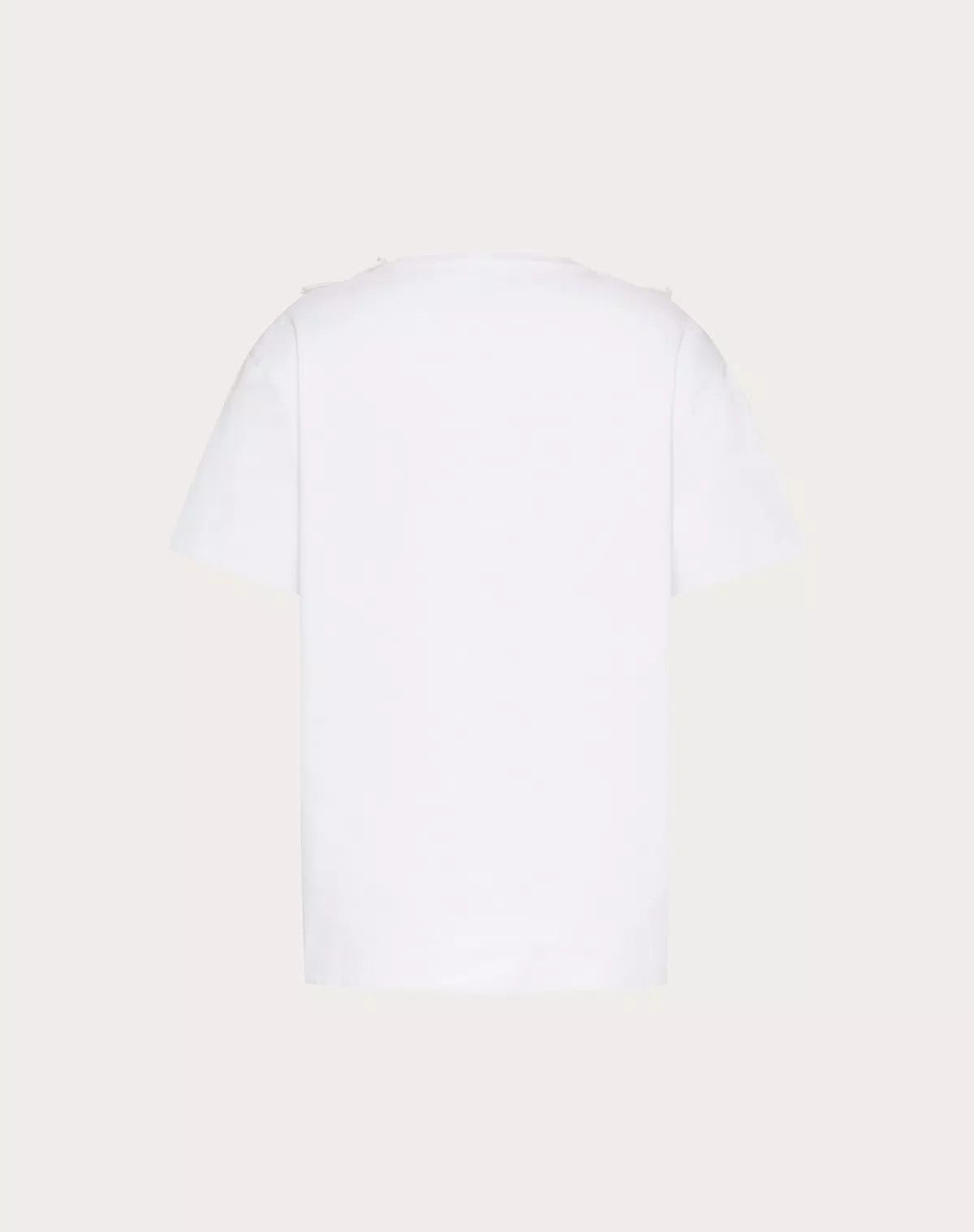 Valentino o1s1wg110525 Embroidered Cotton Jersey T-Shirt in White Size M / US 6-8 / IT 42-44 - 2 Thumbnail
