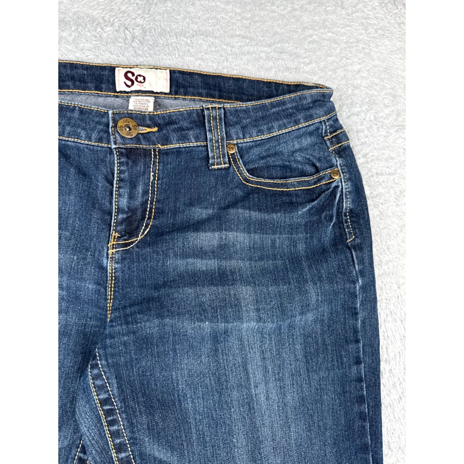 Vintage SO Jeans Women Capri Pants Jeans Blue Denim 34x17 High Rise 13 Juniors Cotton Blend Cropped Straight Pant Womens Capris 34x17 Size 34" / US 12 / IT 48 - 5 Thumbnail