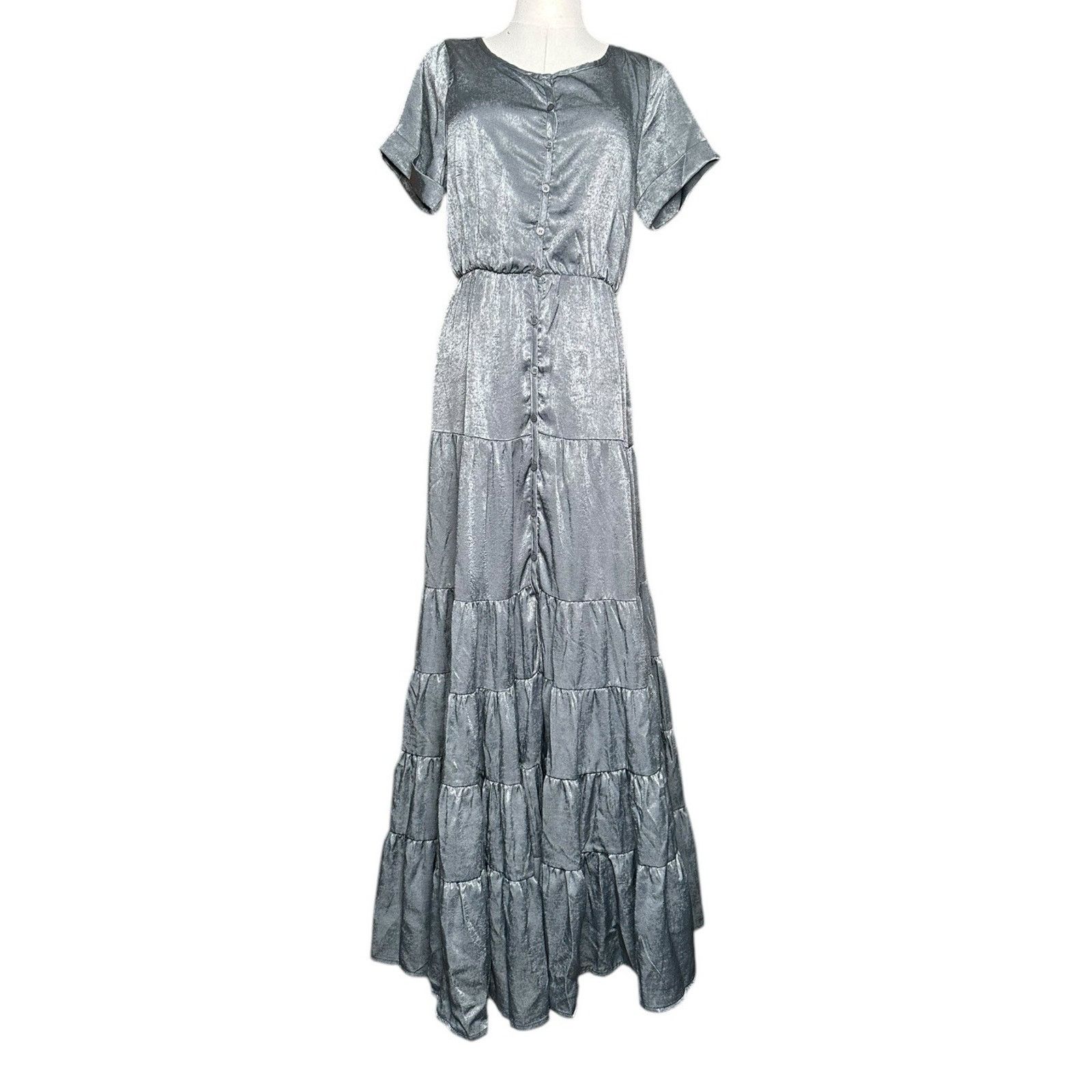 Other Joyfolie Mia Joy Tiered Boho Maxi Dress Flowy Gray Silver XS Size XS / US 0-2 / IT 36-38 - 1 Thumbnail