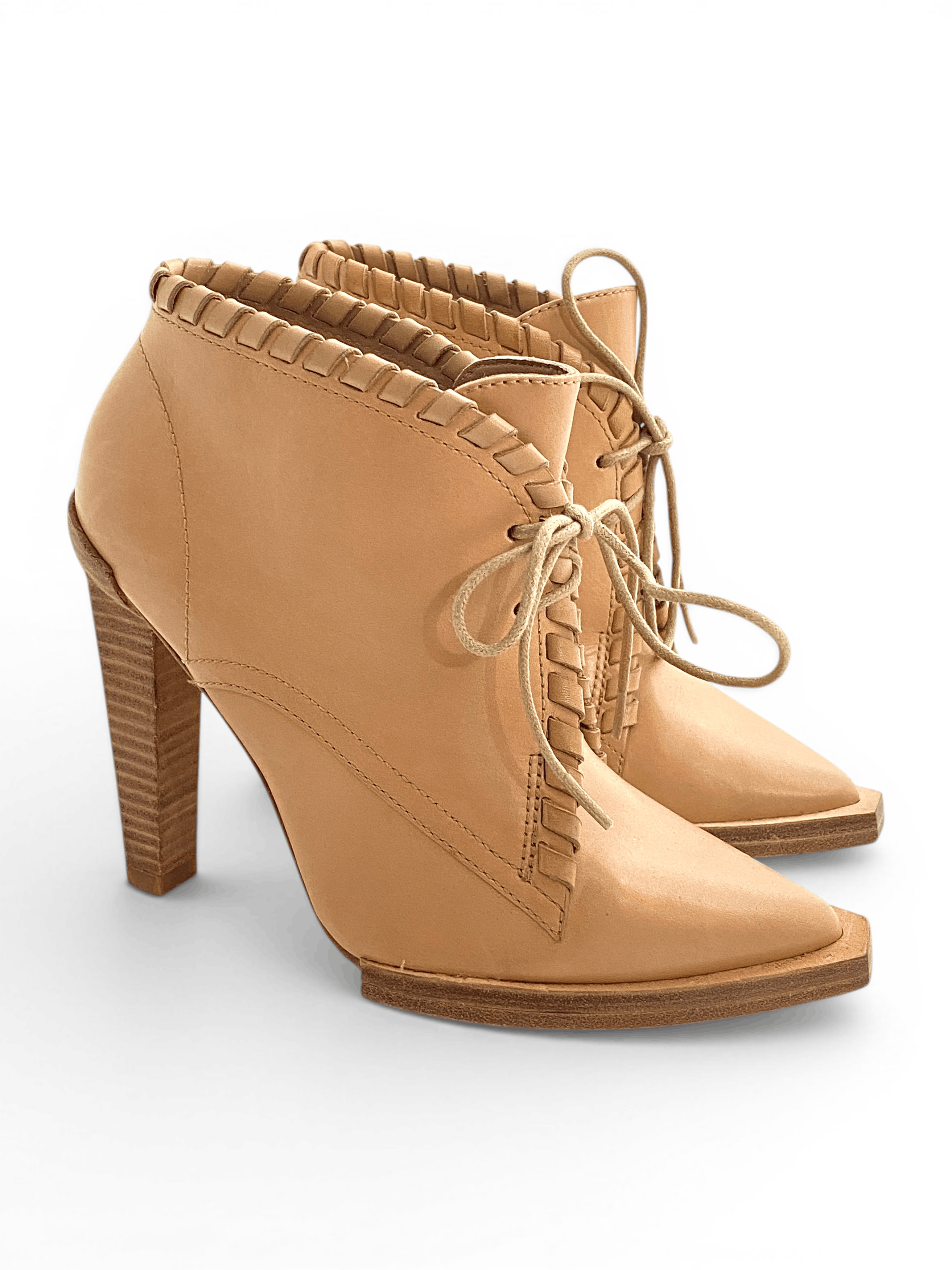 Alexander Wang Alexander Wang Sofi Beige Leather Lace-Up Heel Ankle Boots Size US 5 / IT 35 - 2 Thumbnail