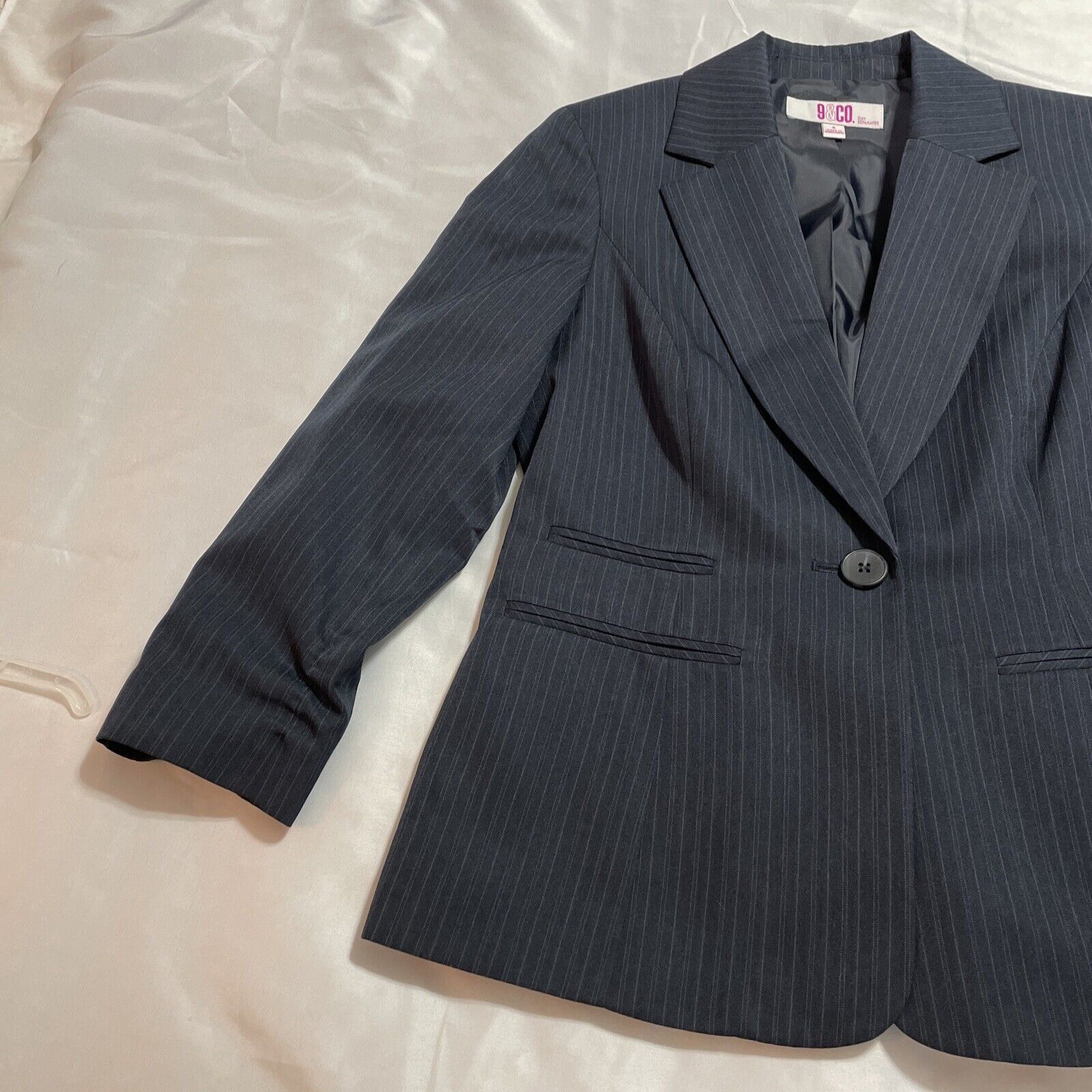 Nine West Nine West Women's Blazer Jacket June Navy Blue Pin Striped S Size S / US 4 / IT 40 - 6 Thumbnail