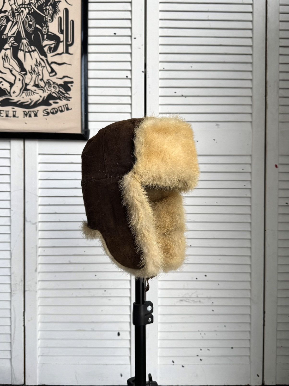 Vintage Vintage 1970s Suede & Fur Ushanka Trapper Hat Brown Size ONE SIZE - 5 Thumbnail