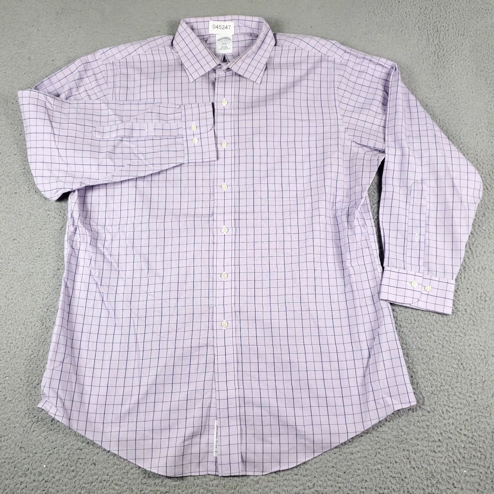 Brooks Brothers VINTAGE Brooks Brothers Shirt Mens 17 Purple Check Dress Button Up Long Sleeve - 100% Cotton, Regular Fit, Non-Iron, Classic Preppy Mens Dress Shirt Size 46R - 2 Thumbnail