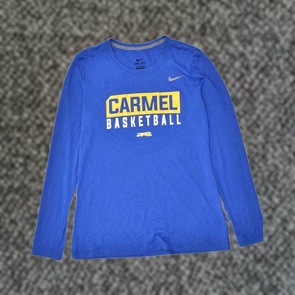 Nike NIKE Womens Dri Fit Graphic Top Long Sleeve Large Blue Polyester Size L / US 10 / IT 46 - 1 Thumbnail