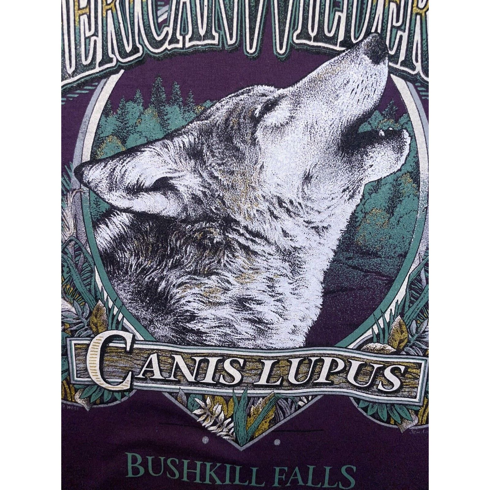 Jerzees Vintage Wolf Shirt Bushkill Falls Animal American Tee 90s 2X Size US XXL / EU 58 / 5 - 5 Thumbnail