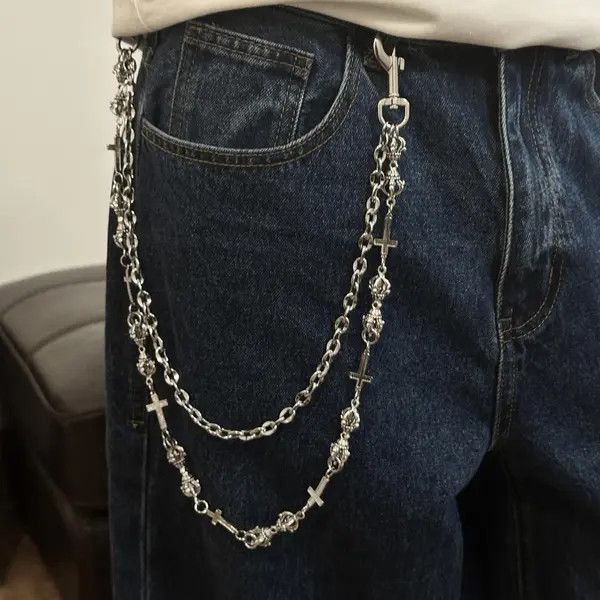 Jewelry Silver Cross Chain Wallet Chain, Gothic Punk Accessory Size ONE SIZE - 8 Thumbnail