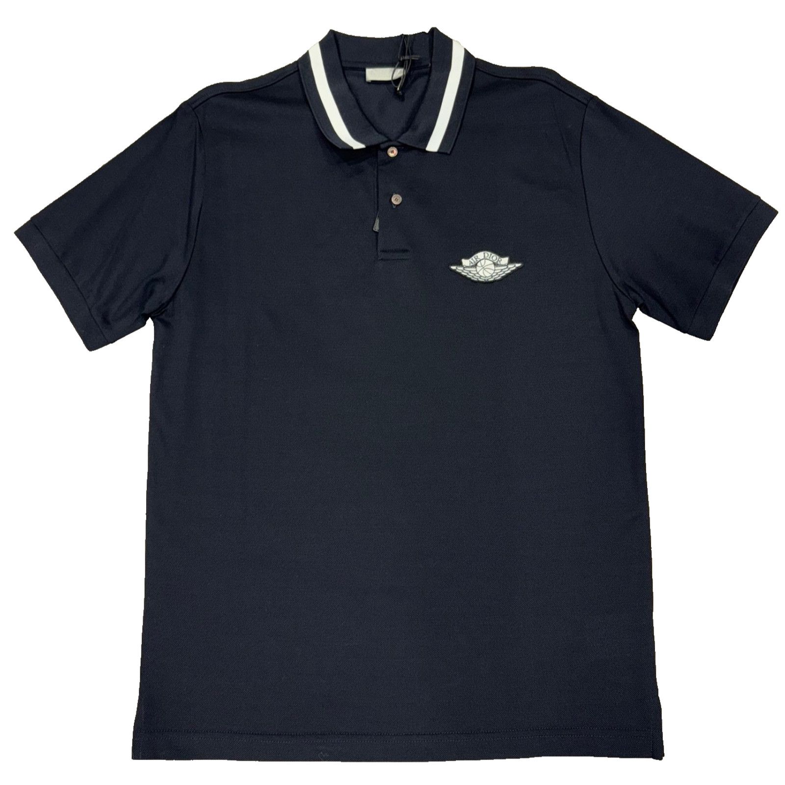 Air Dior Jordan Navy Blue White Wings Logo Collared Button