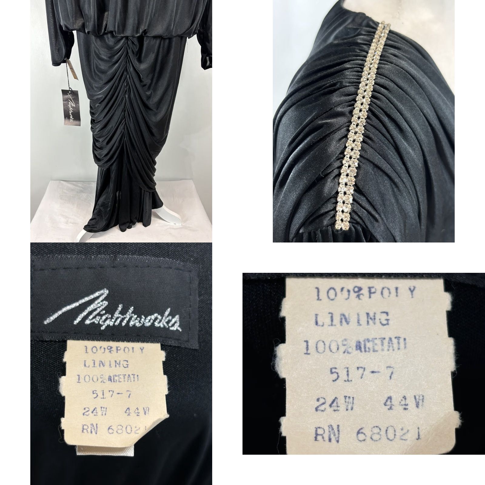 Vintage Vintage Nightworks Satin Dress Plus Size 24W Hollywood Glam Black 1980s Rhinestone Women's Size 4XL / US 24-26 - 8 Thumbnail