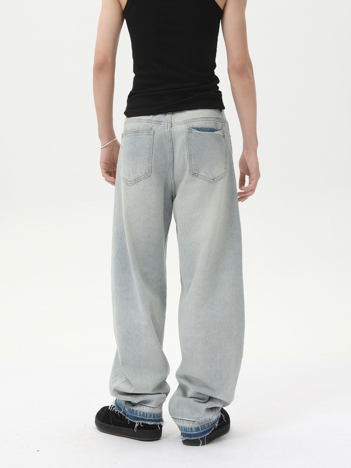 Japanese Brand Men's washed retro wide-leg loose patchwork curved jeans Size US 32 / EU 48 - 4 Thumbnail