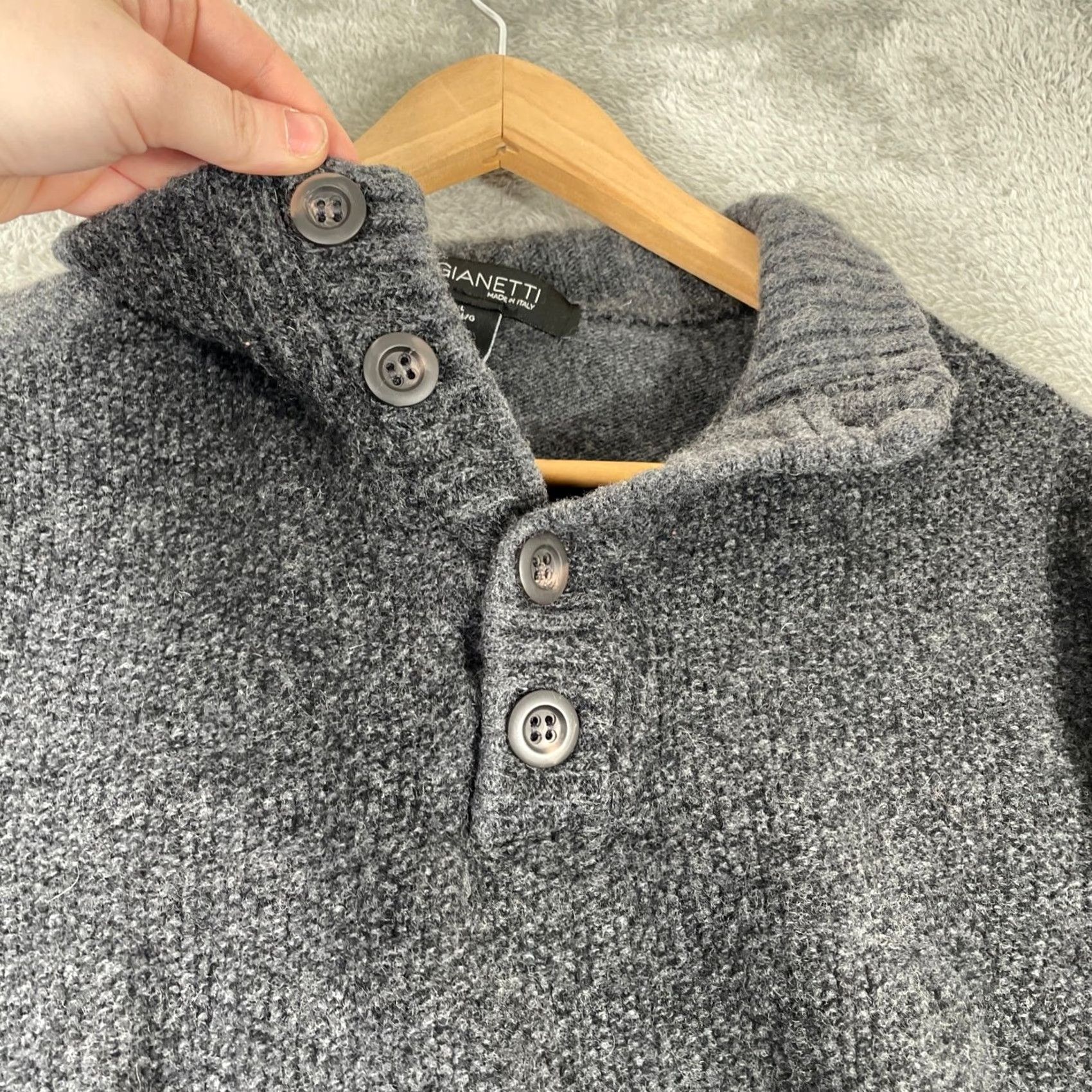 Vintage Gianetti Sweater Womens Large Gray Wool Blend Shawl Collar Button Neck Italy Size L / US 10 / IT 46 - 4 Thumbnail