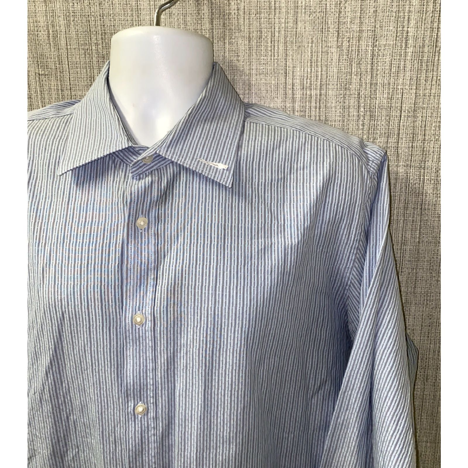 Hugo Boss Hugo Boss Men Blue Striped Long Sleeve Cotton Button-Down Shirt 2XL Size US XXL / EU 58 / 5 - 2 Thumbnail