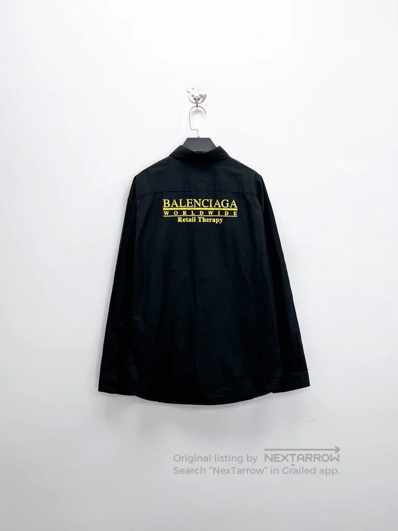 balenciaga black and yellow logo shirt jacket.