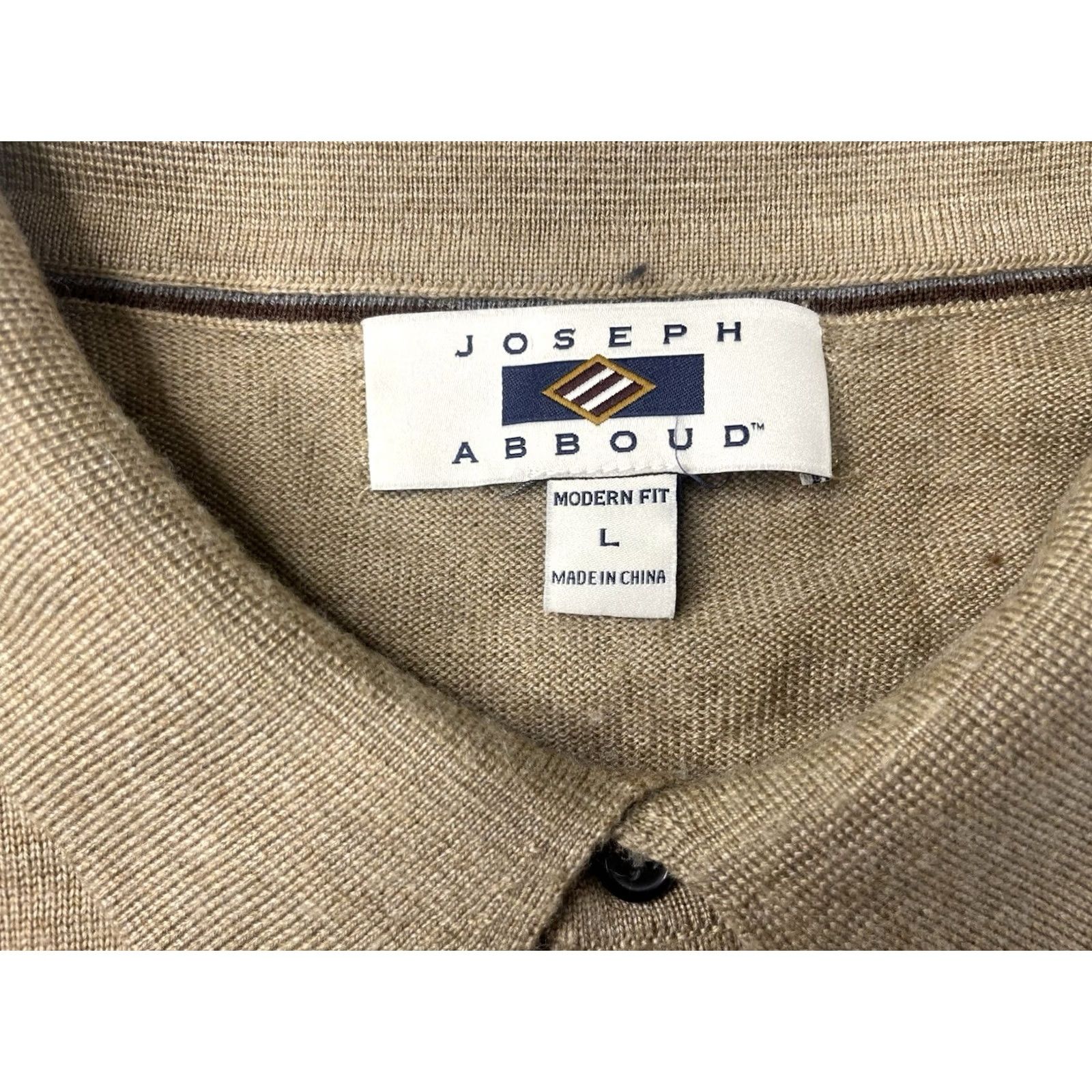 Joseph Abboud Joseph Abboud Sweater Polo Mens L Beige 100% Merino Wool Knit Pullover Regular Fit Long Sleeve Collared Button All Seasons Fall Knit Style Pullover Size US L / EU 52-54 / 3 - 3 Thumbnail