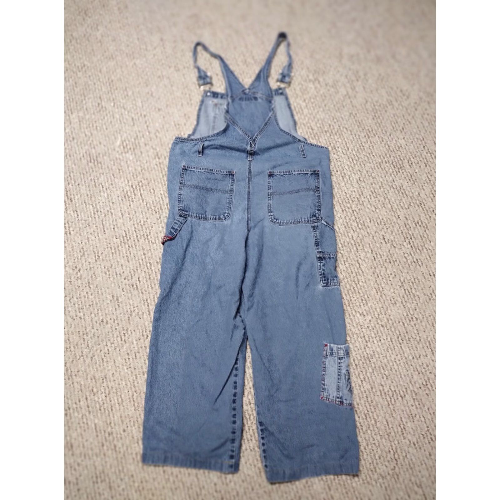 Vintage No Boundaries Bib Overalls Womens Juniors L Denim Distressed Pockets Stretch Casual Workwear Buttons Vintage: No Size 36" / US 14 / IT 50 - 5 Thumbnail