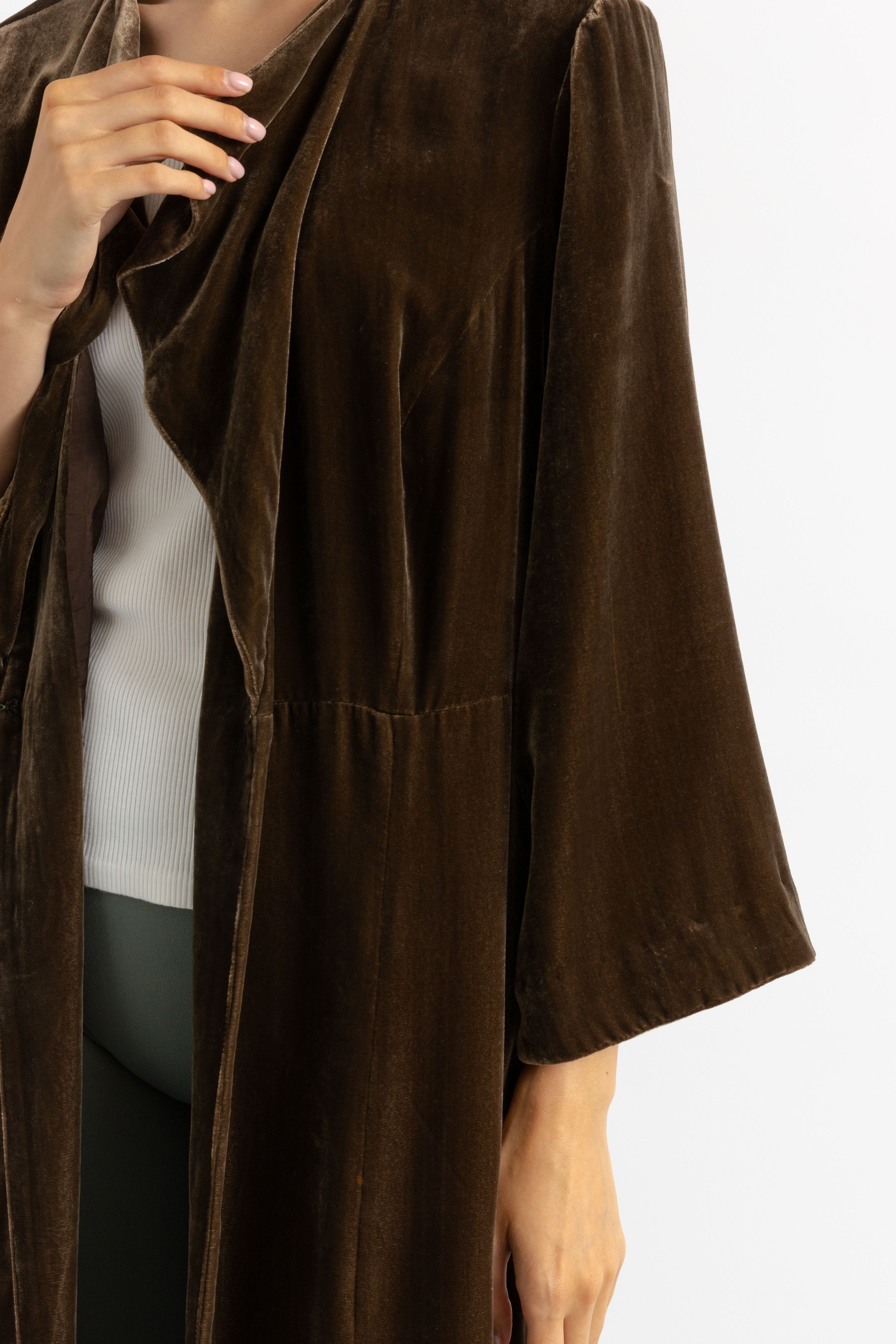 Vintage Long Velvet Corduroy Coat for Women 8690 Size ONE SIZE - 7 Thumbnail