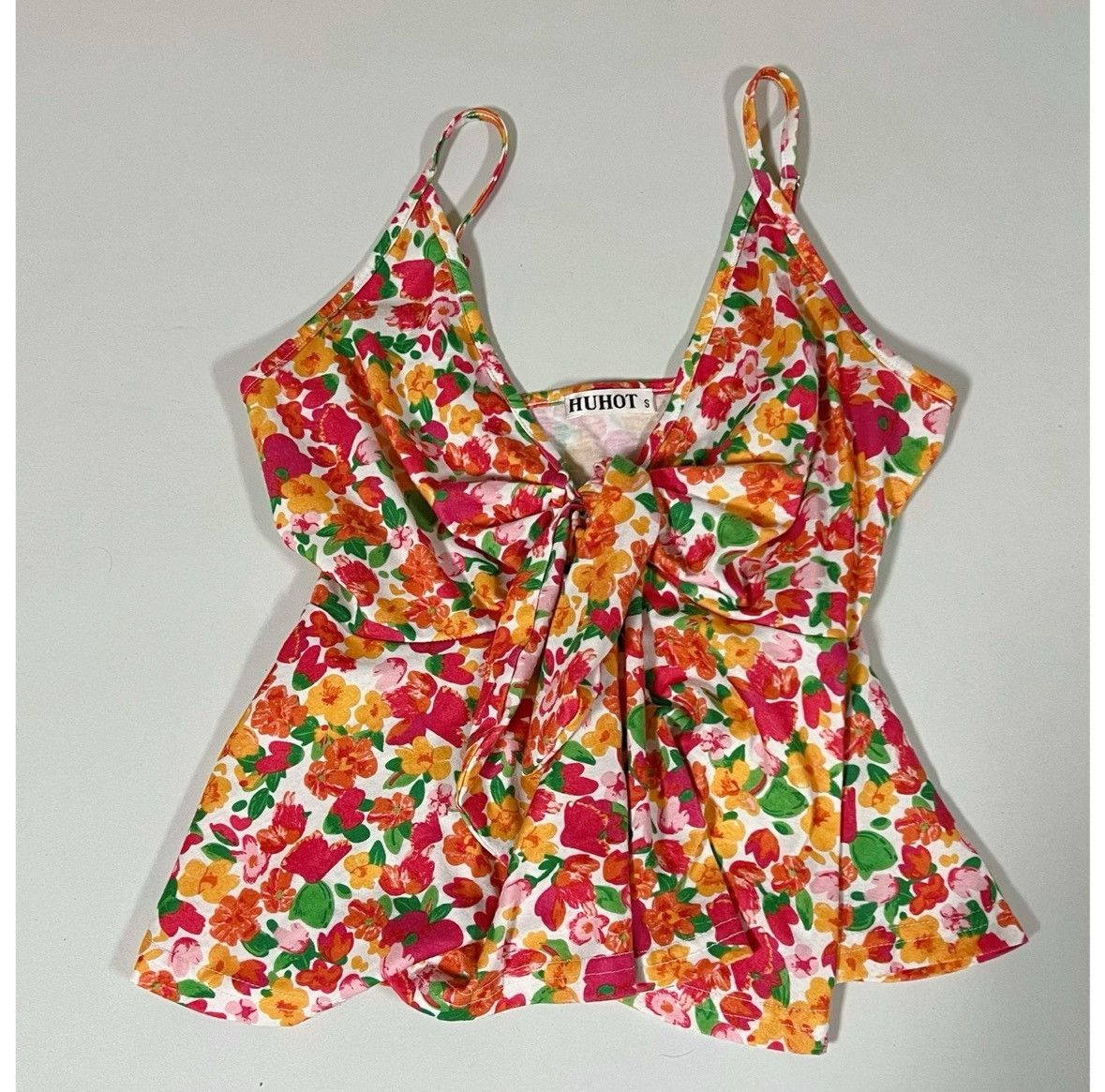 Japanese Brand Pink Floral Knot-Front Babydoll Top Shirt Blouse Size S 💐✨ Size S / US 4 / IT 40 - 2 Thumbnail
