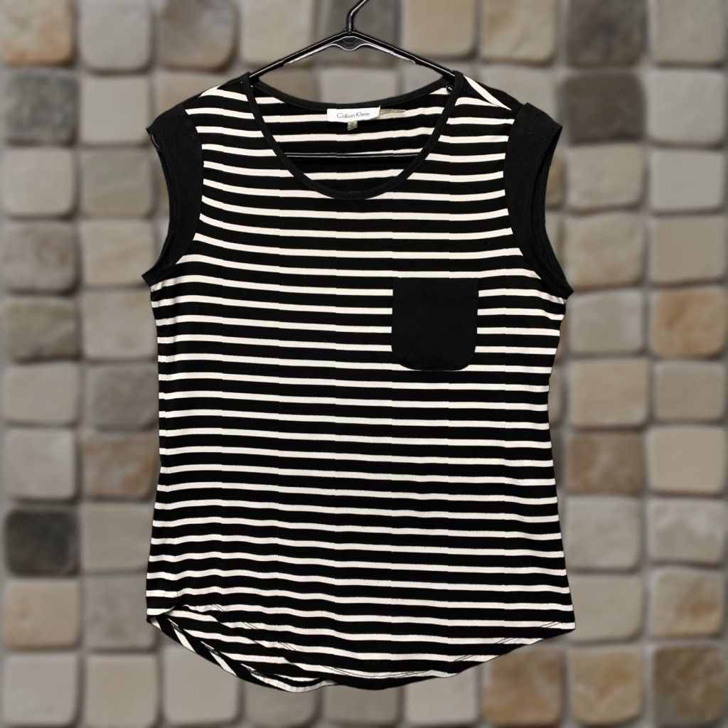 Calvin Klein Calvin Klein Womens XS Tank Shirt Sleeveless Multicolor Black White Stripes Pocket Pullover Casual Green? Size XS / US 0-2 / IT 36-38 - 1 Thumbnail