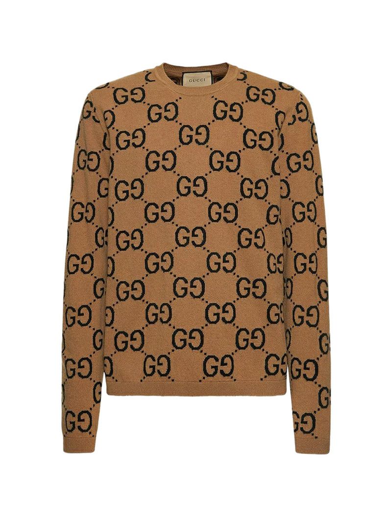 image of Gucci Jacquard GG Motif Sweater in Brown, Men's (Size XL)