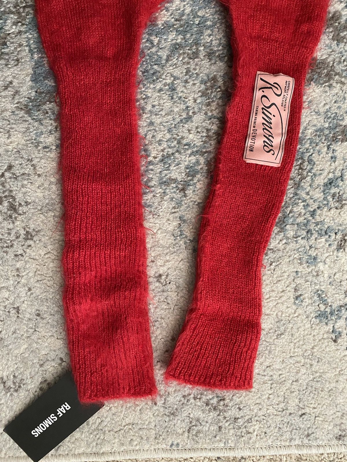 小物 raf simons Mohair Long Grove Raf Simons Red Mohair Long Logo Gloves Raf Simons