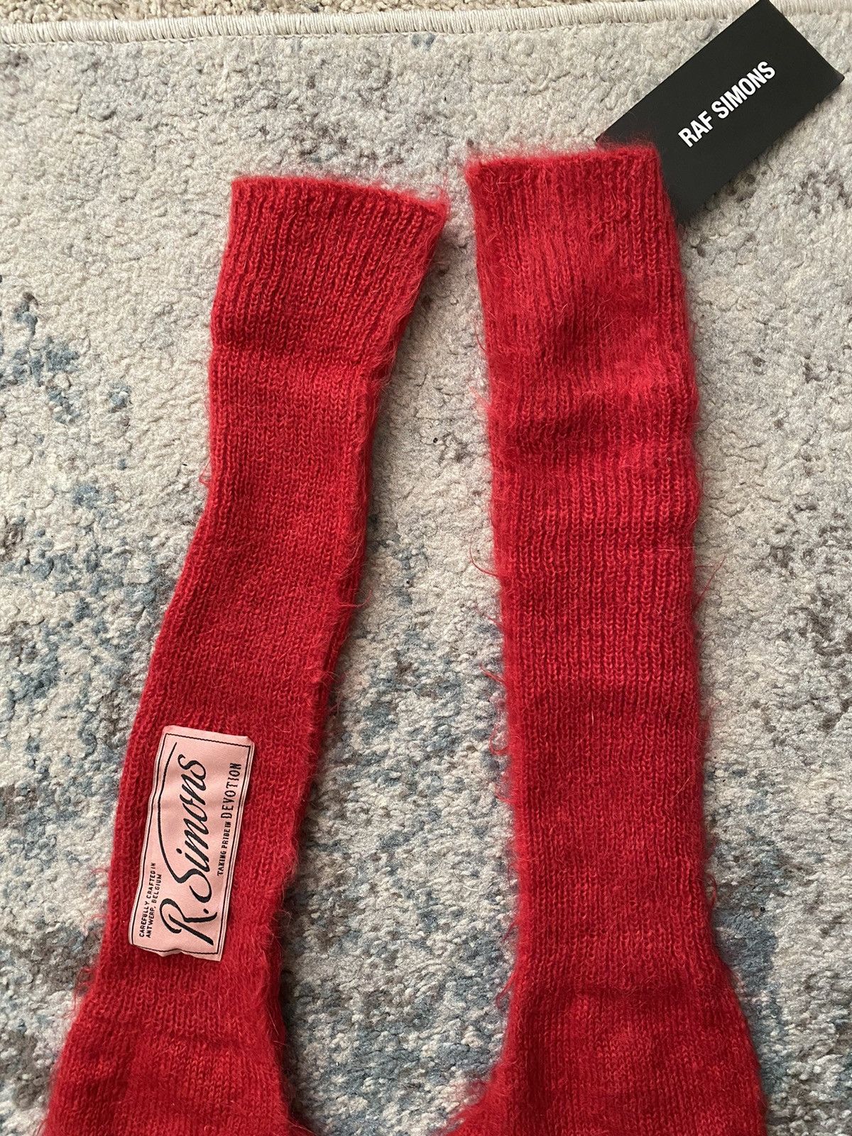 Raf Simons Raf Simons Red Mohair Long Logo Gloves Size ONE SIZE - 12 Thumbnail