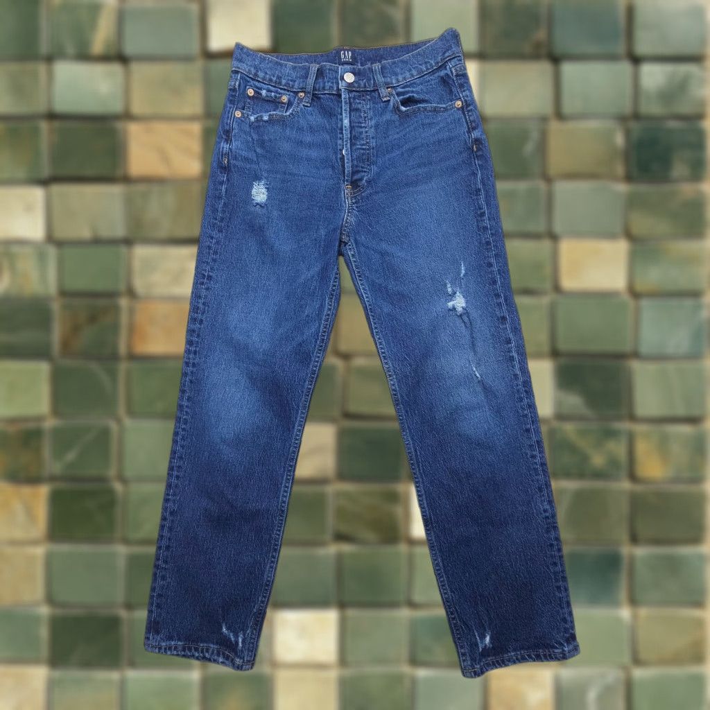 Gap VINTAGE Gap 1969 Jeans - 90s Style Straight High Rise Denim 4 / 27 Dark Blue Womens Jeans Size 27" / US 4 / IT 40 - 1 Thumbnail