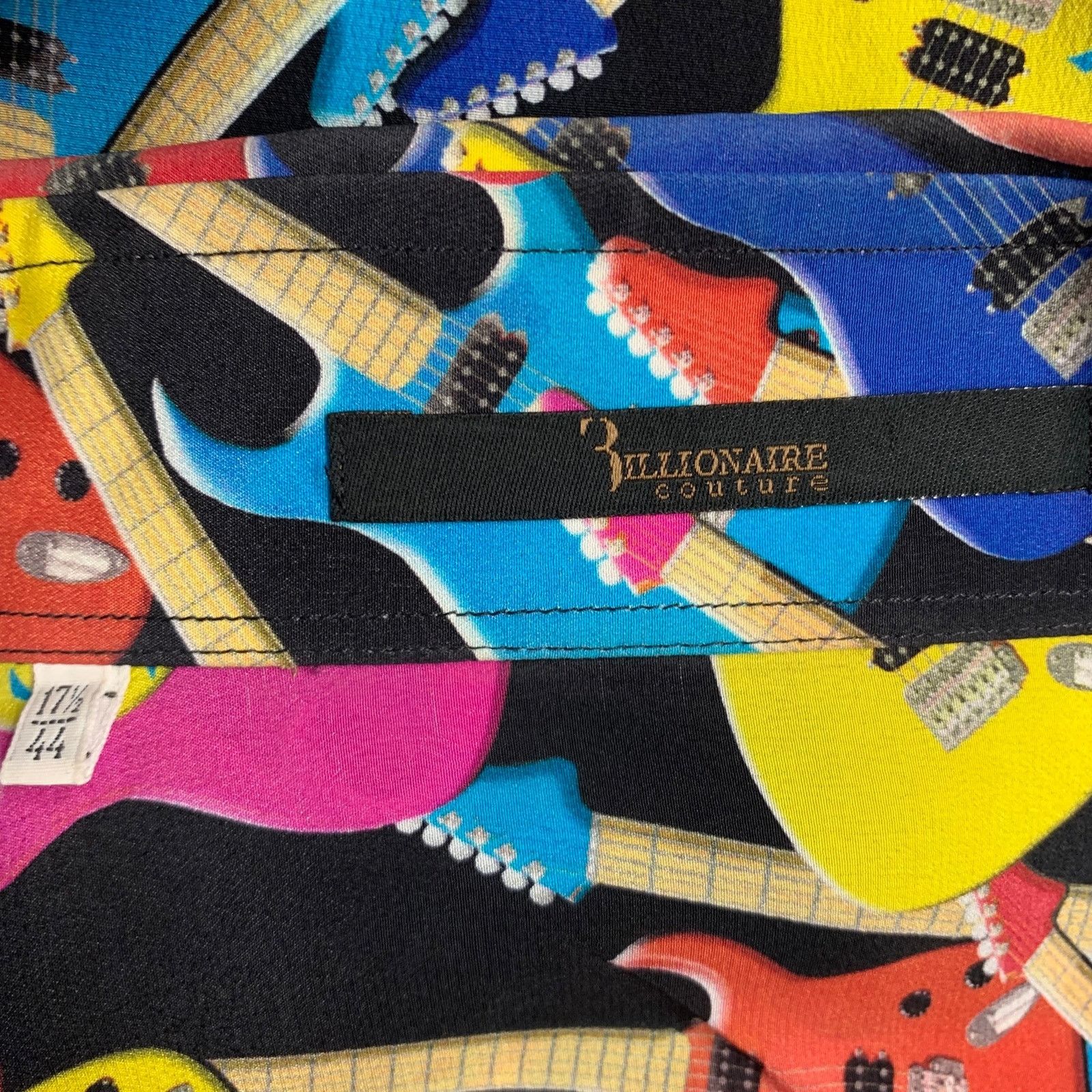Billionaire Couture Size XL Black Multi Color Guitars Silk Long Sleeve Shirt Size US XL / EU 56 / 4 - 5 Thumbnail