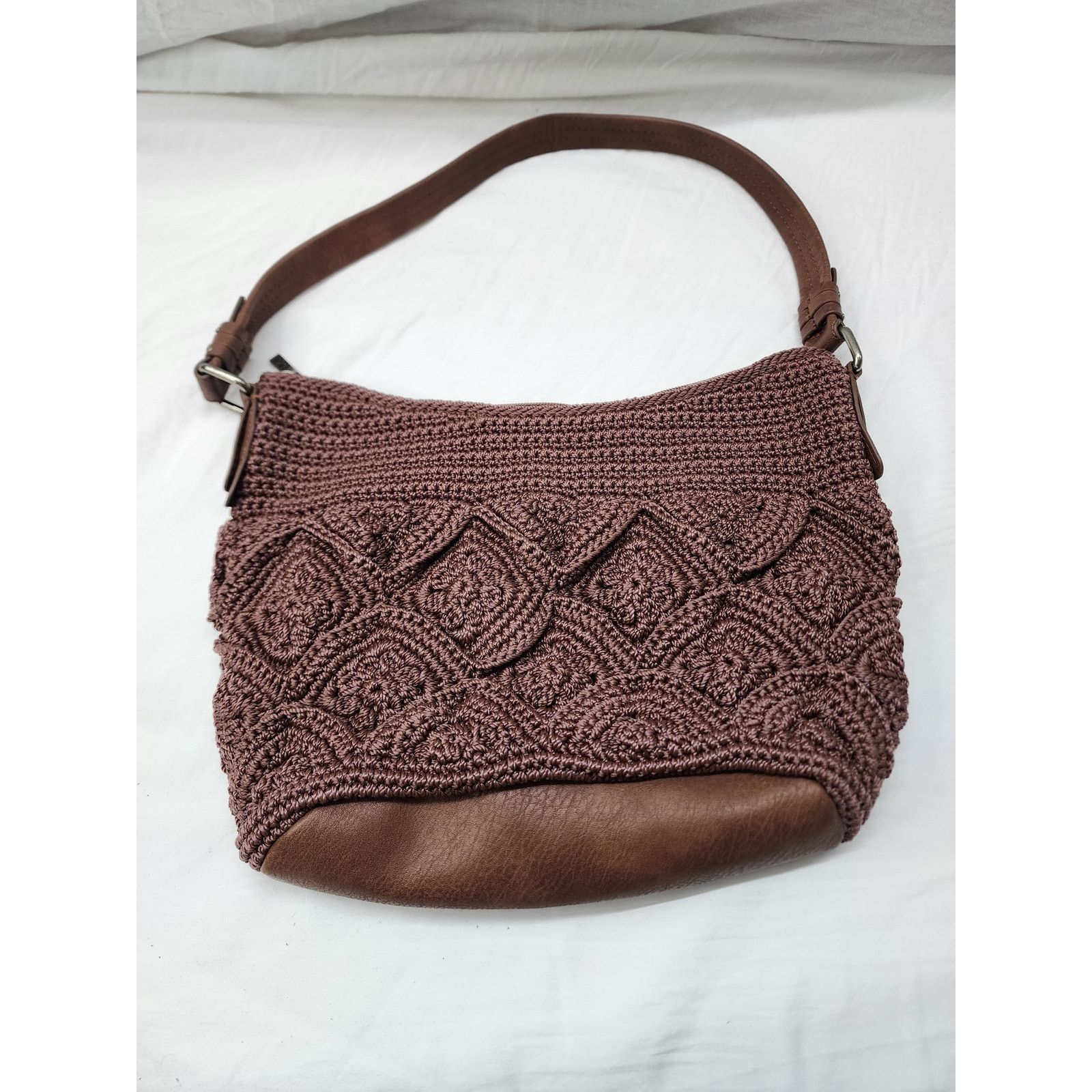 The Sak The Sak Crocheted handbag purse clean w/ leather btm & strap Size ONE SIZE - 1 Thumbnail