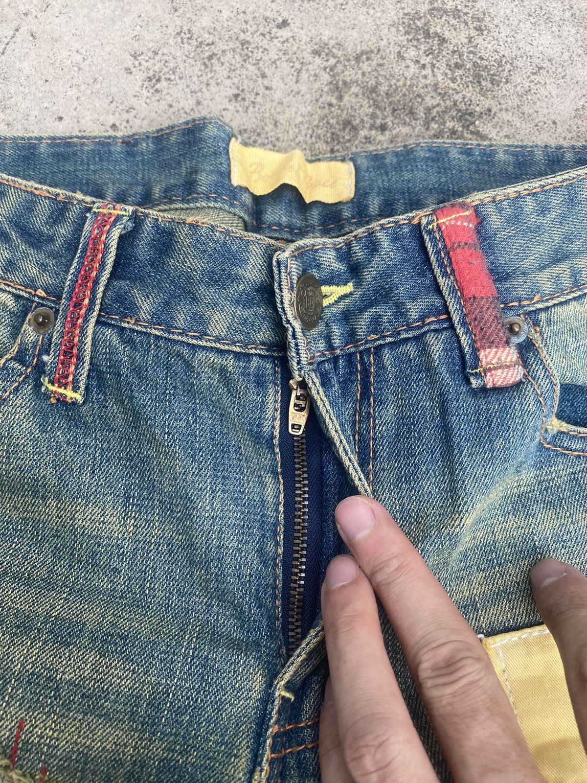 If Six Was Nine × Japanese Brand Flare Jeans Bonds & Peace Patchwork Fade Bootcut Size US 31 - 12 Thumbnail