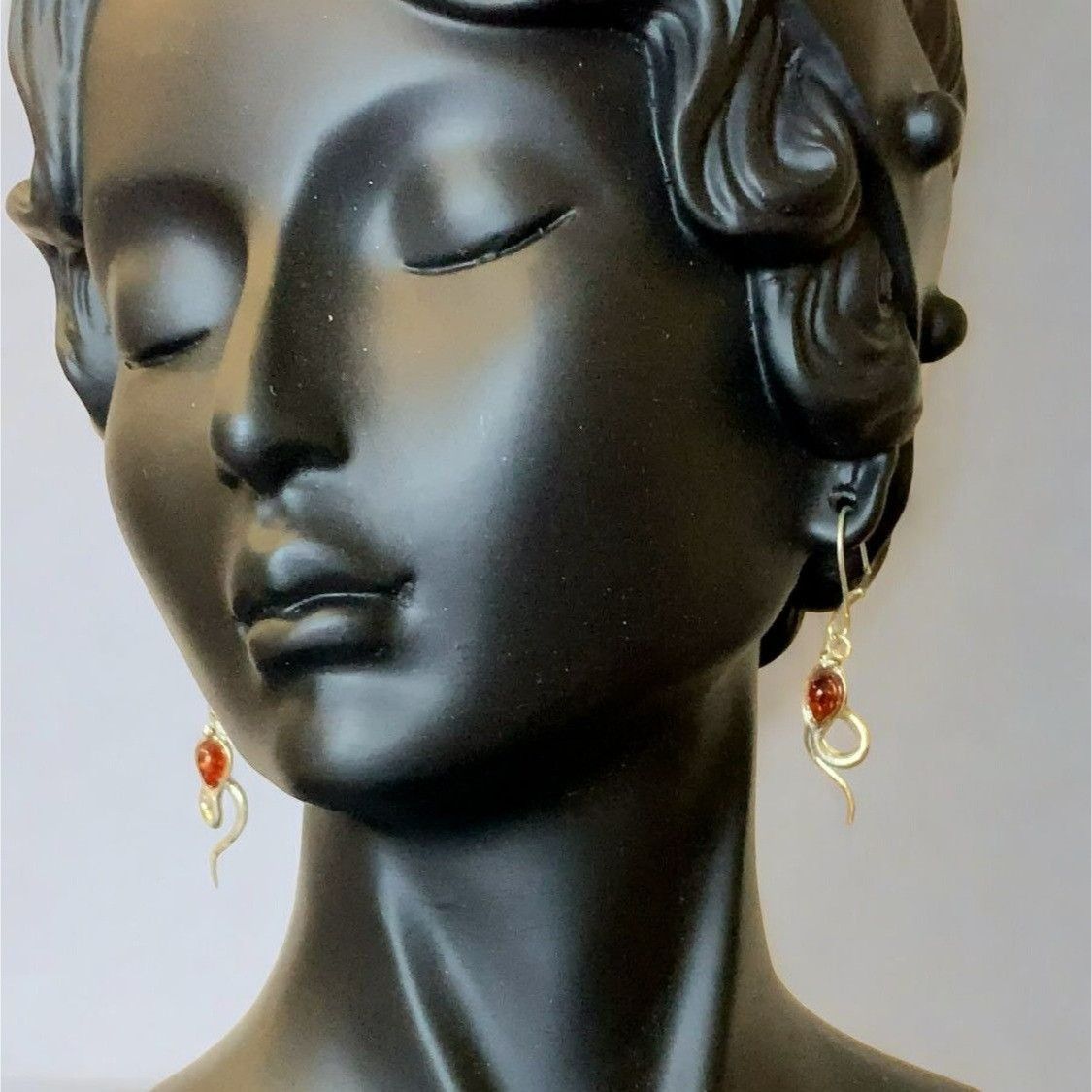 Designer Sterling Silver 925 Snake Drop Dangle Earrings With Amber Size ONE SIZE - 2 Thumbnail