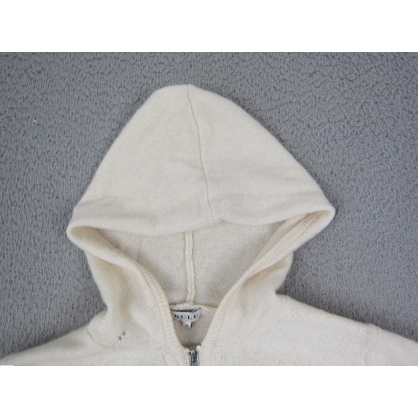 KULE VINTAGE Kule Sweater Womens Medium Ivory 100% Cashmere Full Zip Hooded Striped Knit 80s 90s Preppy Size M Mens Womens Girls Boys Size M / US 6-8 / IT 42-44 - 2 Thumbnail