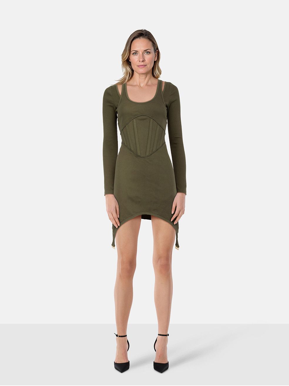 Khaki Fin Corset Mini Dress