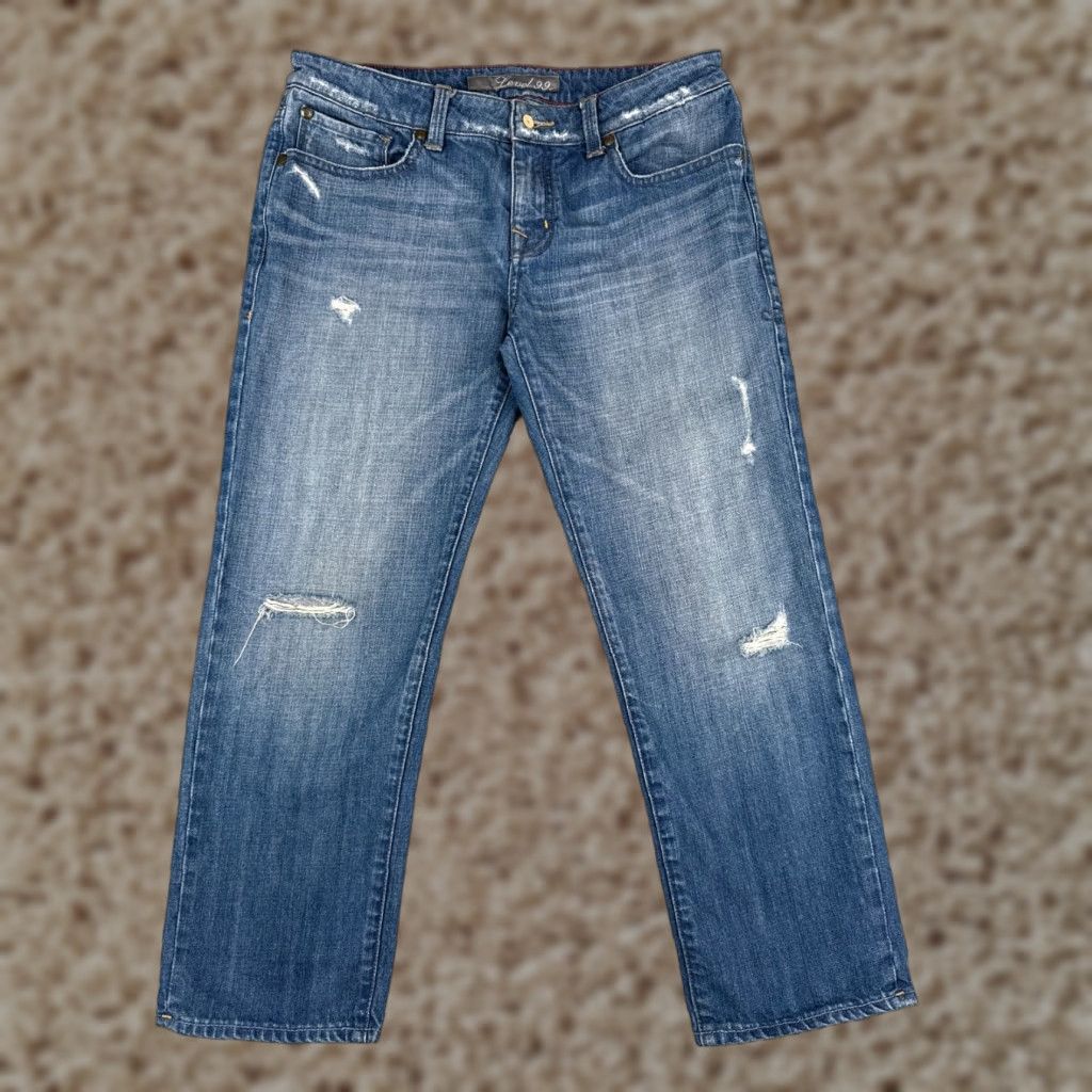 Anthropologie Level 99 Jeans Womens 26 Blue Denim Crop Straight Distressed 5-Pocket Design 90s Cowboy Southwestern American Designer Size 26" / US 2 / IT 38 - 1 Thumbnail