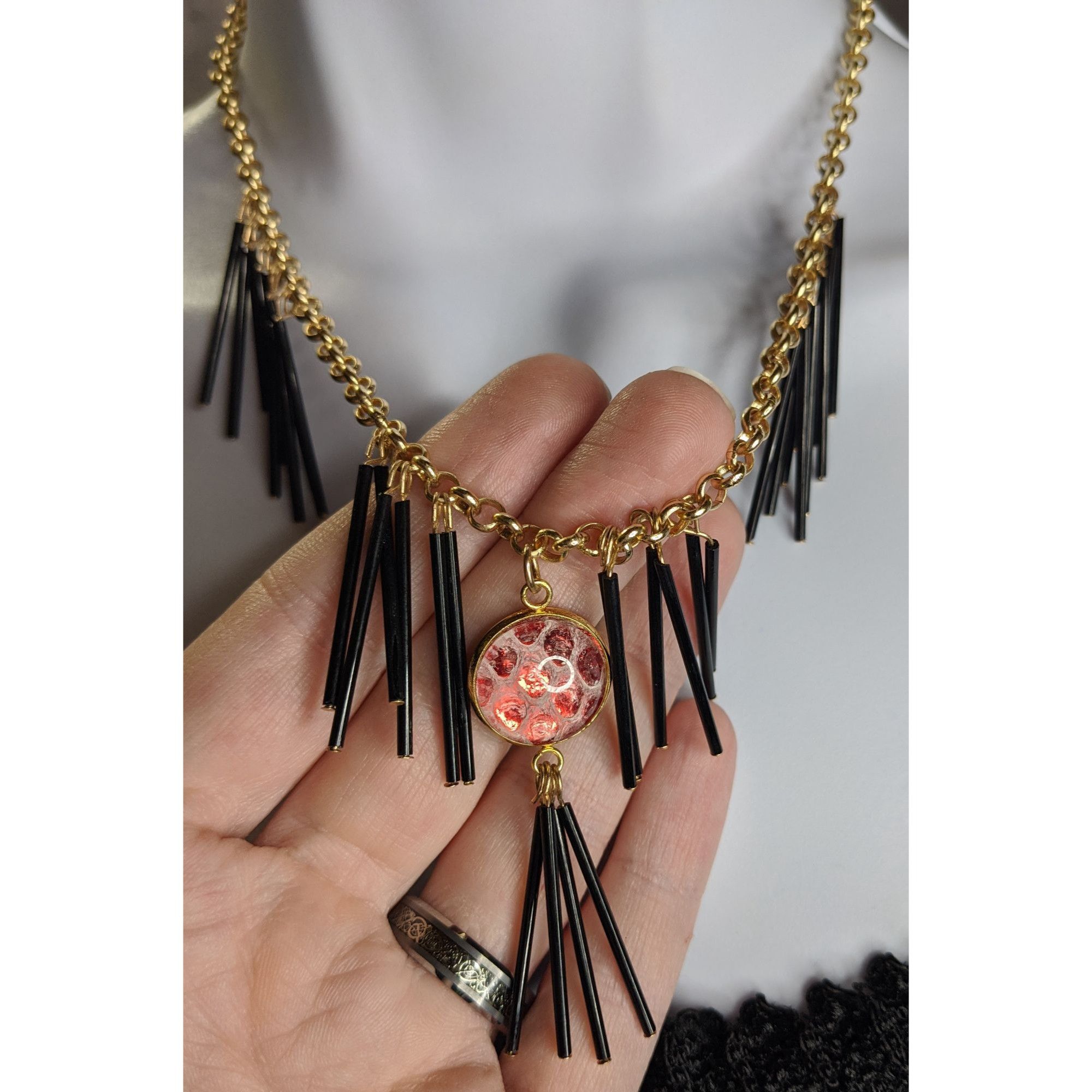 Other Whimsical Fantasy Dragon Scale Necklace With Spikey Fringe Size ONE SIZE - 4 Thumbnail