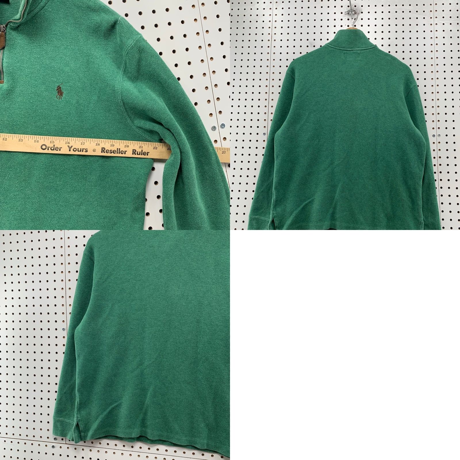 Polo Ralph Lauren Polo Ralph Lauren Sweater Mens M Green 1/4 Zip Leather Tab Full Zip Mock Neck Casual Knit Sweatshirt Size US M / EU 48-50 / 2 - 9 Thumbnail