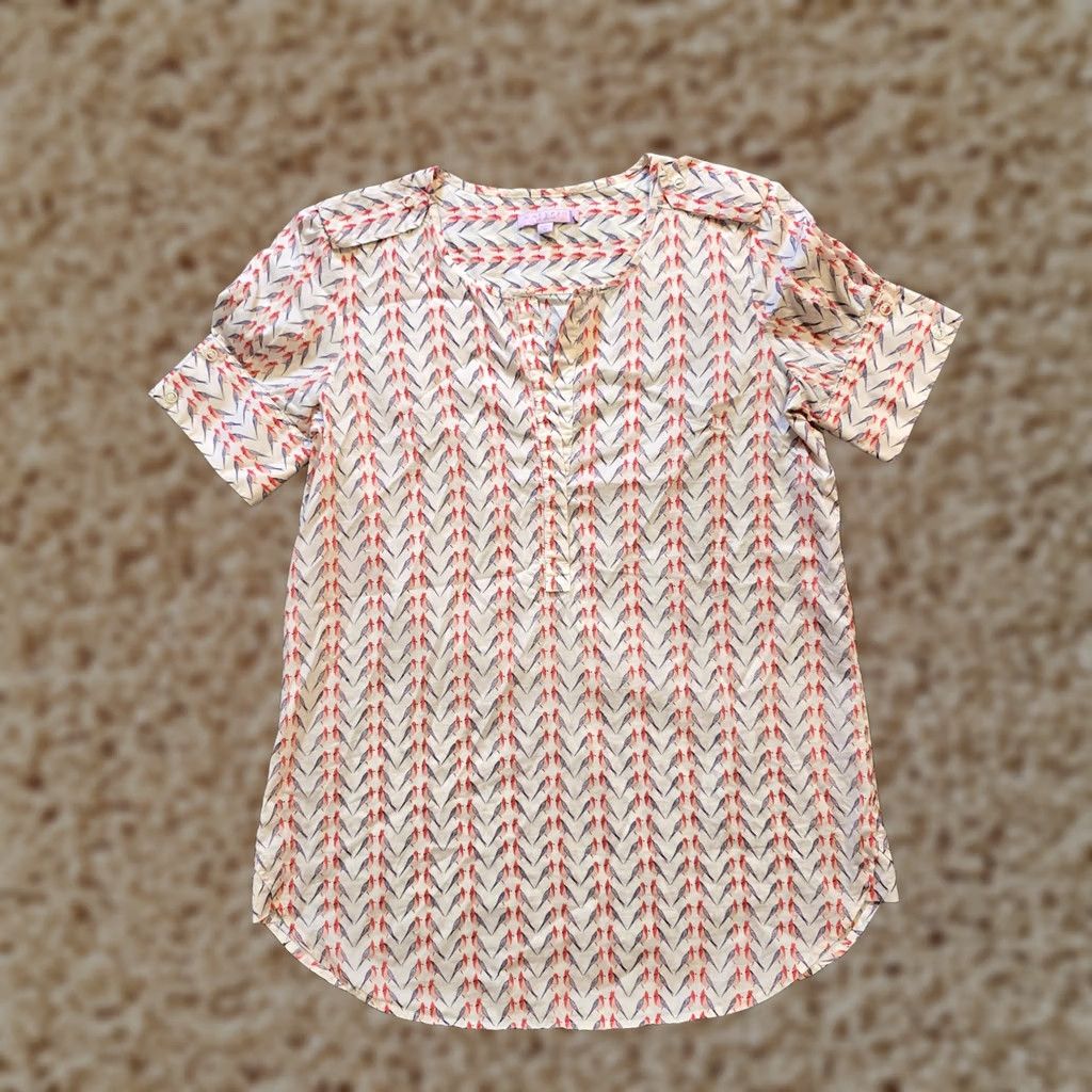 Vintage Calypso St Barth Top Womens XS White Red Cardinal Bird Popover Tunic Casual Shirt Blouse Tunic Women Short Puff Sleeve V-Neck Lightweight Cotton Size XS / US 0-2 / IT 36-38 - 1 Thumbnail