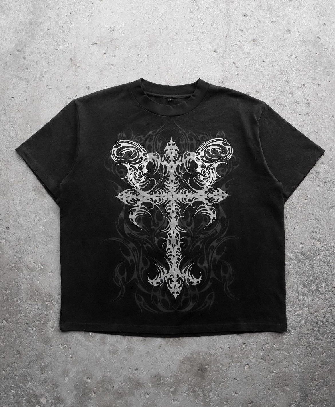 image of Affliction Onlycurse “Paranoia” Tee, Heavyweight Jumbo Print Tee in Black, Men's (Size Large)