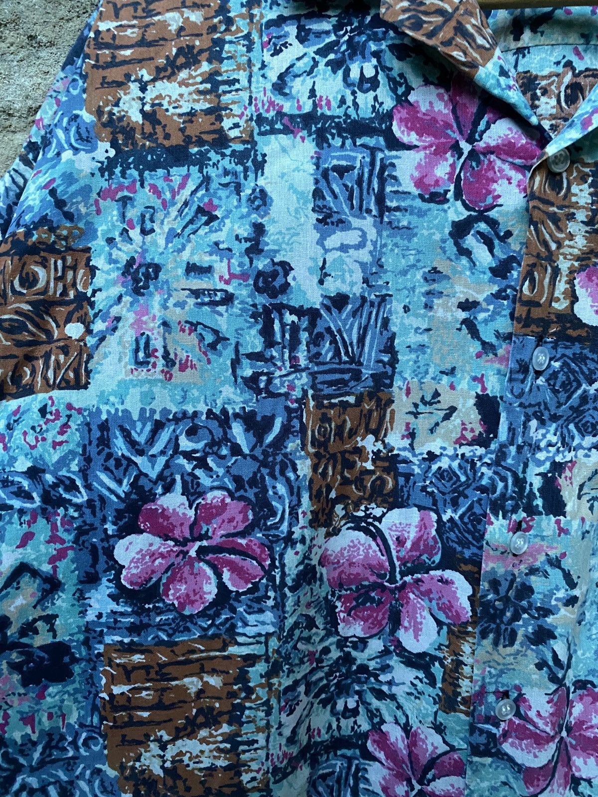 Vintage Blue Vintage Hawaiian Short Sleeve Shirt Floral Leaves Size US L / EU 52-54 / 3 - 5 Thumbnail