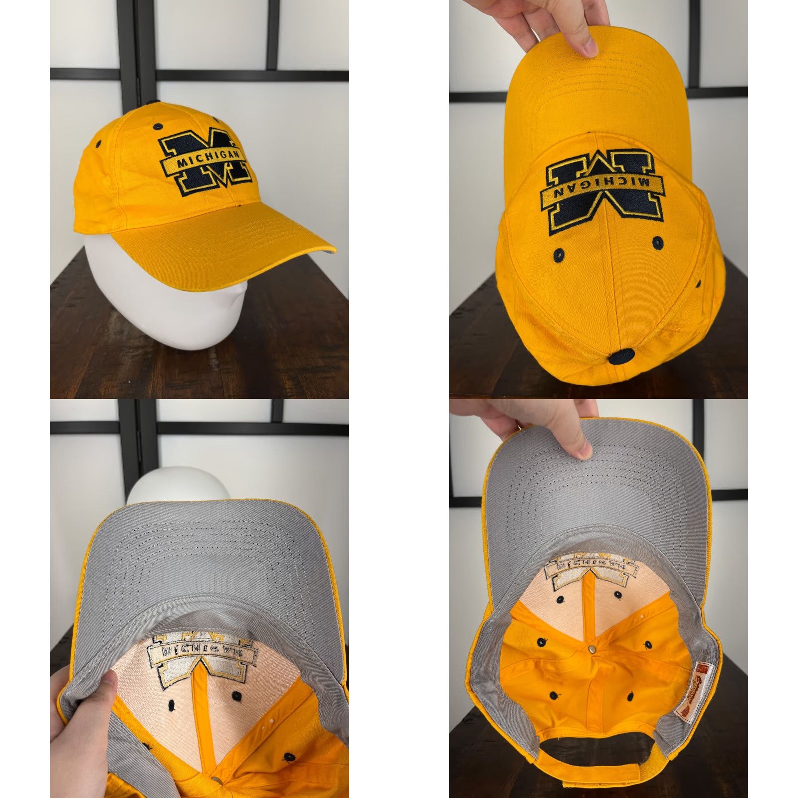 Vintage Captivating Headwear Michigan University Hat Cap Strap Back Adult Yellow Cotton Polyester Go Blue Size ONE SIZE - 8 Thumbnail