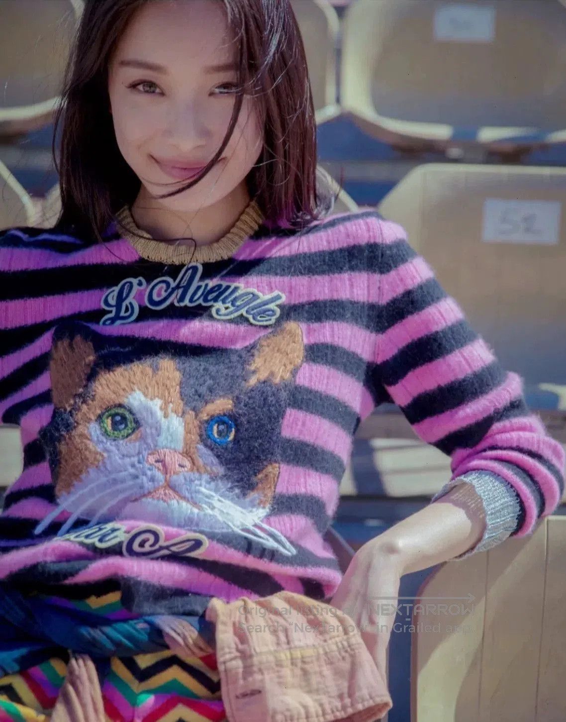 Gucci Gucci Pink Striped Cat Embroidery Sweater. Size XXS / US 00 / IT 34 - 1 Thumbnail