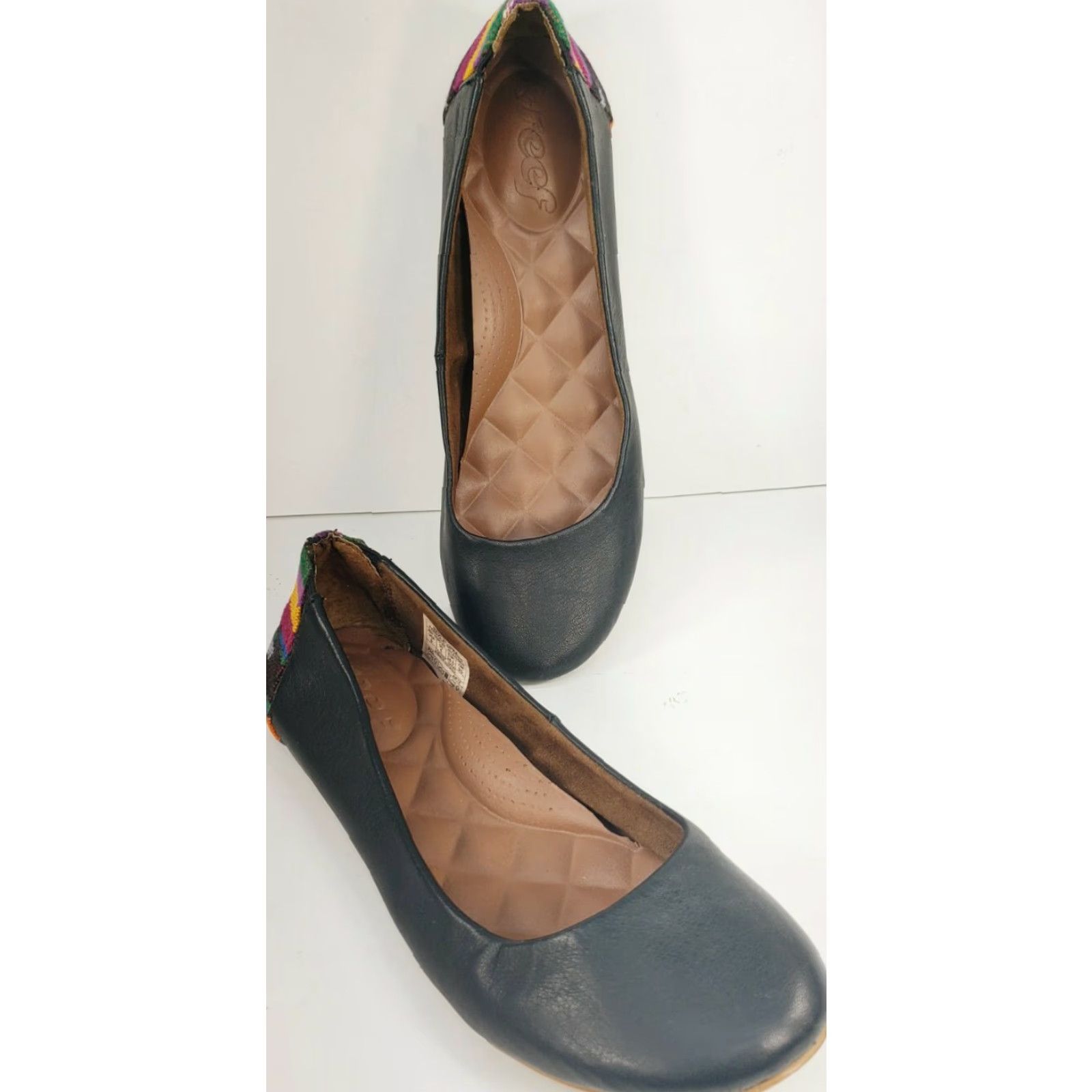 REEF Reef Tropic Sea Women's Ballet Flats 8M Black Leather Striped Heel, Casual, Flat Shoes, Slip On, Arch Support Size US 8 / IT 38 - 3 Thumbnail