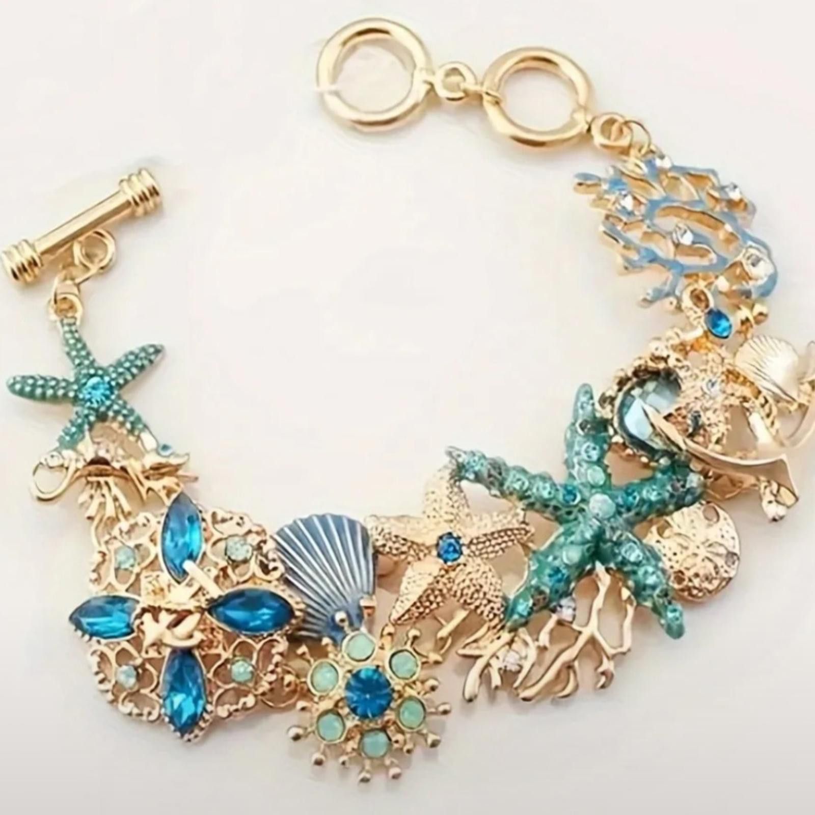 Designer Gold And Blue Ocean-Themed Bracelet NWT Size ONE SIZE - 4 Thumbnail