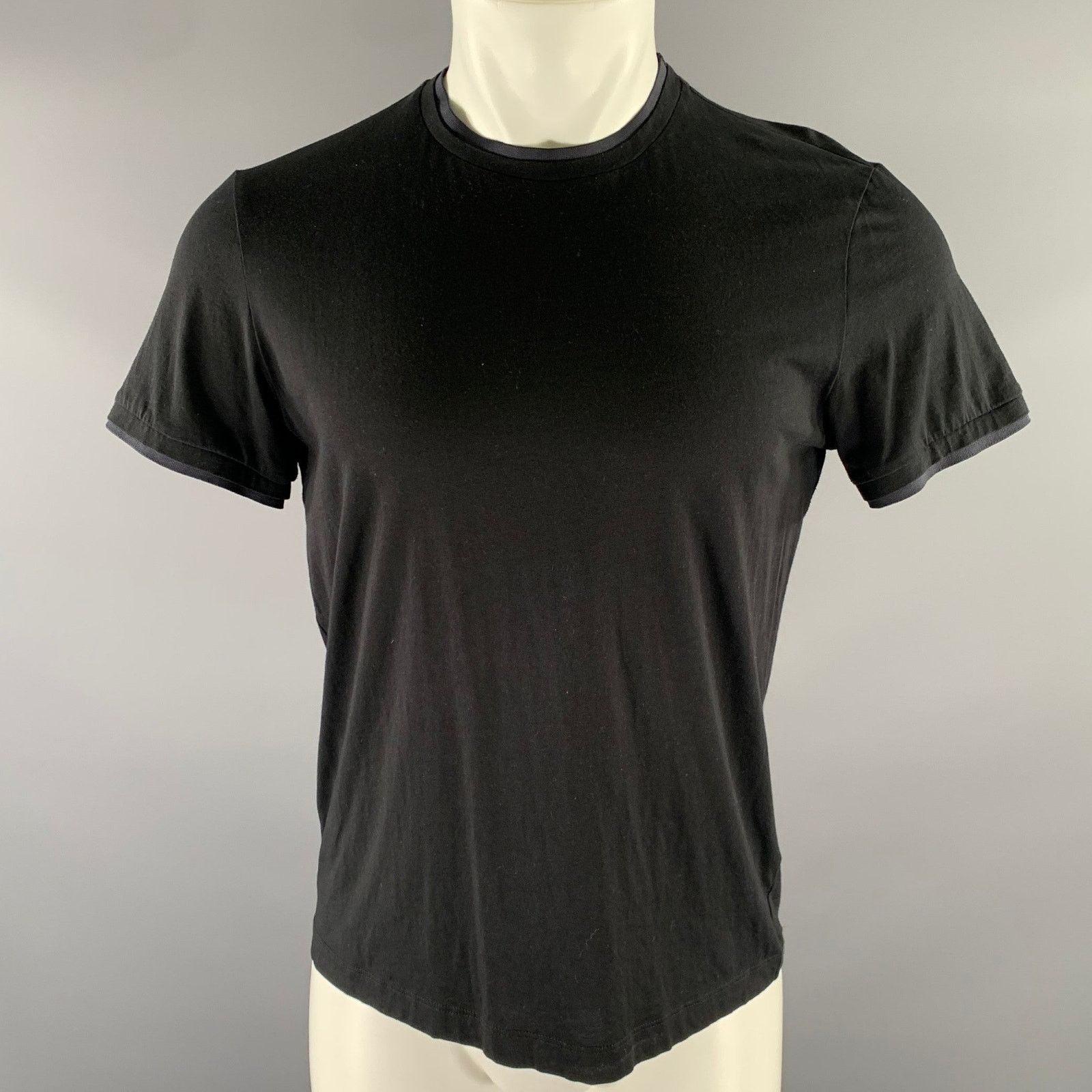Theory THEORY Size M Black Navy Cotton Mock-Layer T-shirt Size US M / EU 48-50 / 2 - 1 Thumbnail