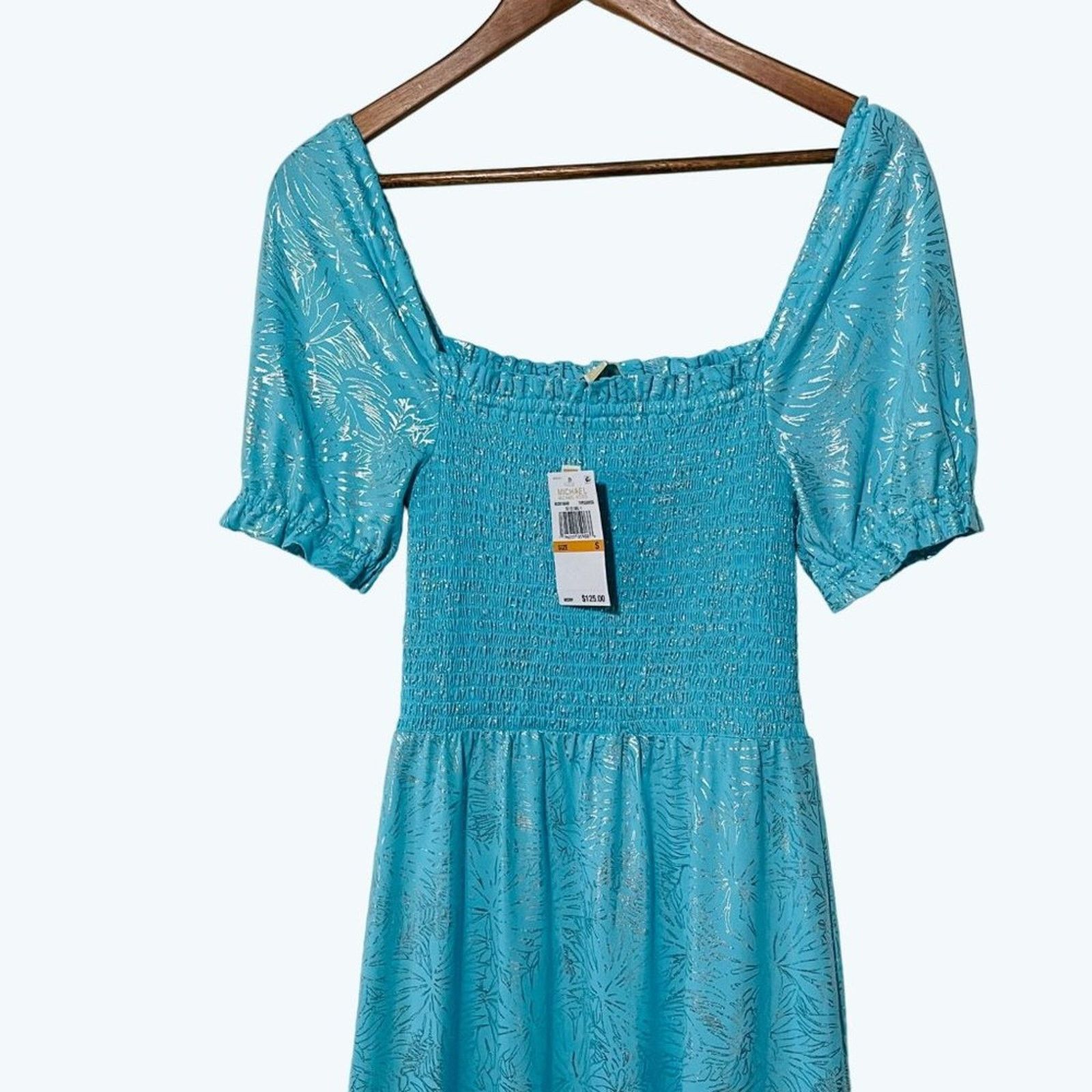 Michael Kors Michael Kors Smocked Peasant Dress Foil Print Turquoises Size S / US 4 / IT 40 - 5 Thumbnail
