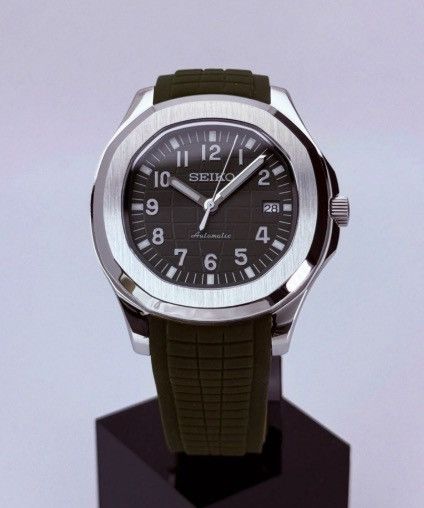 Japanese Brand Seiko Mod Aquanaut Green Dial Steel Watch Rubber Strap 41mm Size ONE SIZE - 4 Thumbnail