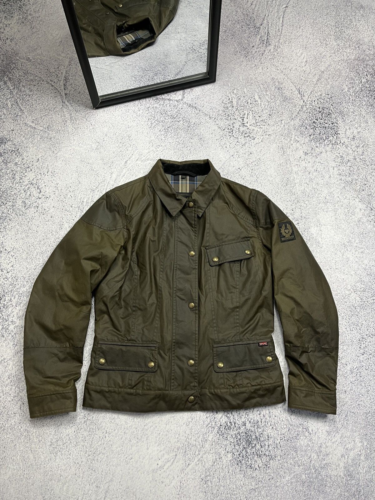 Belstaff × Vintage Belstaff Moto Waxed Women’s Plaid Jacket Cropped Biker Rare Size L / US 10 / IT 46 - 1 Thumbnail