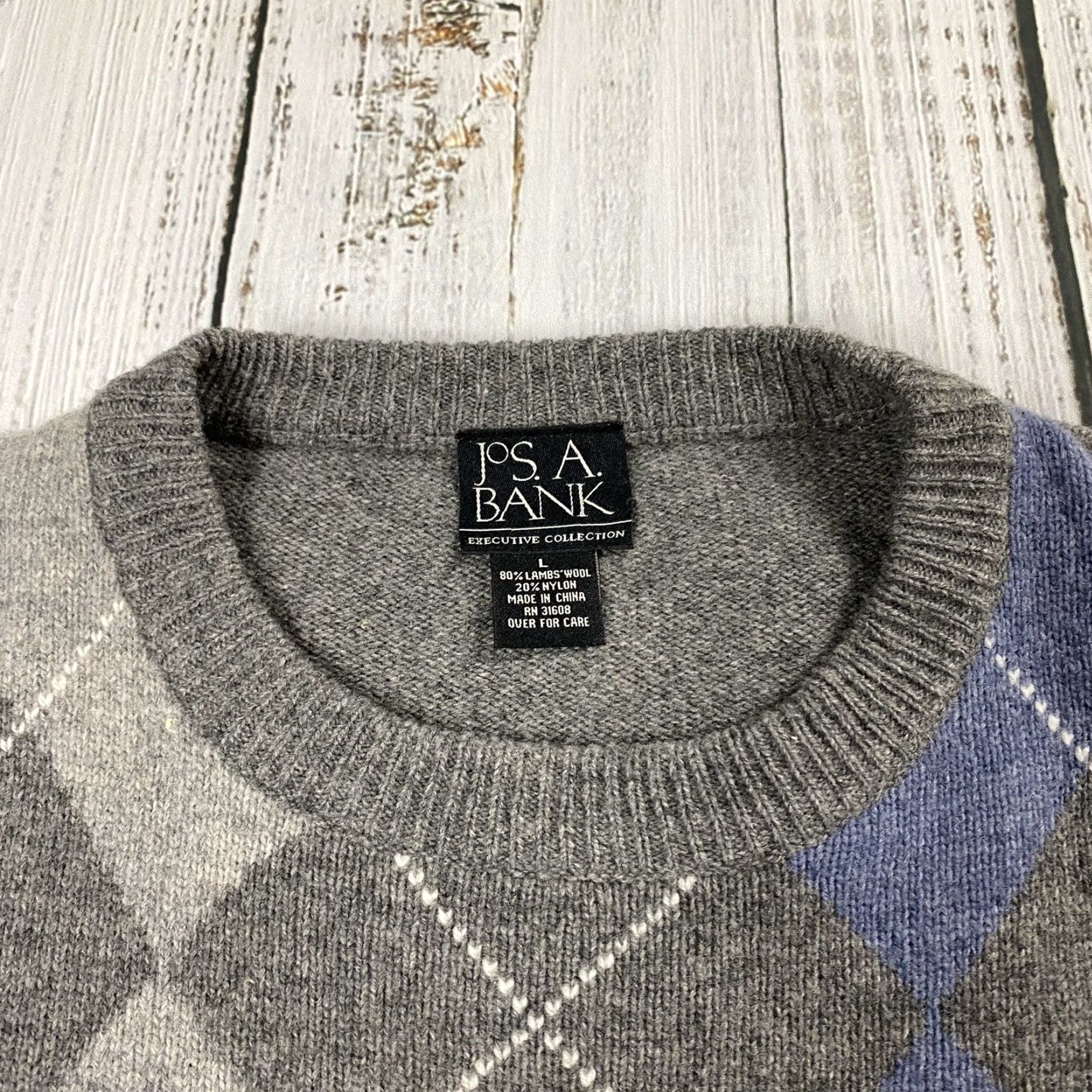 Jos. A. Bank VINTAGE Jos. A. Bank Classic Lambswool Blend Argyle Pullover Sweater L Grey Mens Size US L / EU 52-54 / 3 - 2 Thumbnail