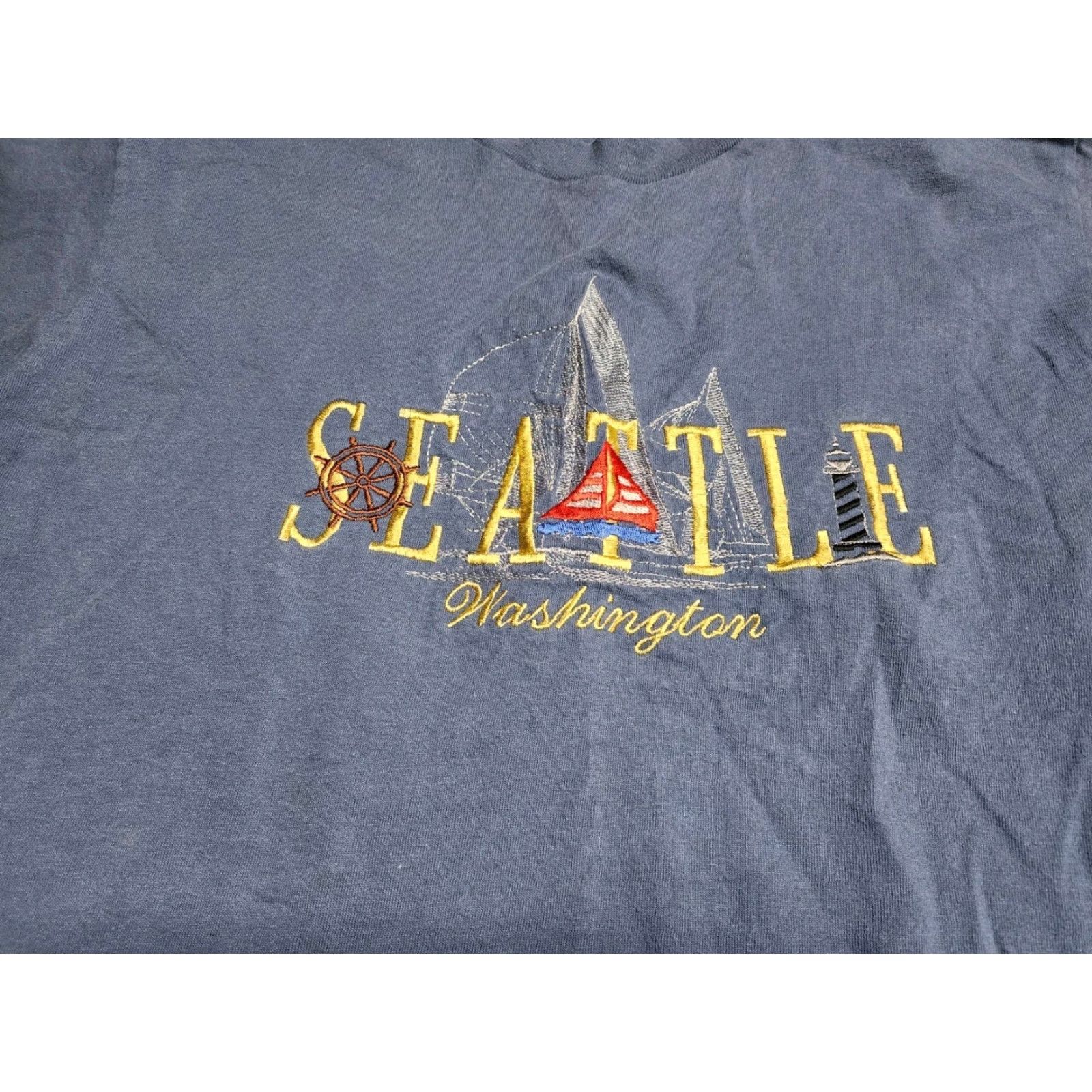 Anvil VINTAGE Anvil T-Shirt Shirt Mens L Blue Embroidered Logo 90s Seattle Washington Crew Neck Short Sleeve Distressed Size US L / EU 52-54 / 3 - 4 Thumbnail