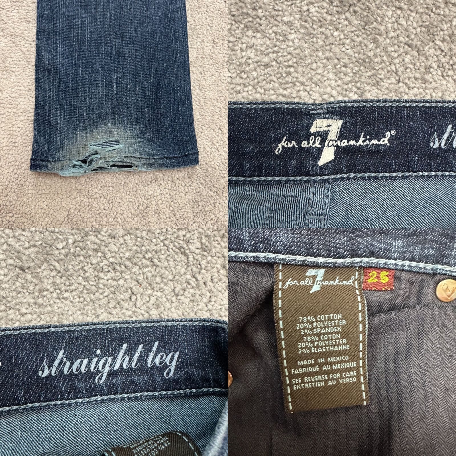 7 For All Mankind 7 For All Mankind Jeans Distressed Straight Leg Denim Dark Wash Womens 29 Blue 5-Pocket Regular Stretch Casual Size 29" - 8 Thumbnail