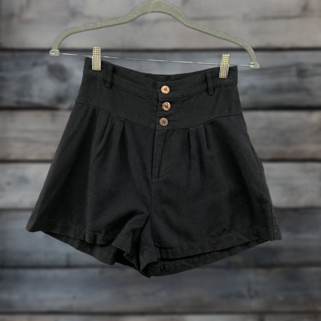 Cotton On VINTAGE Cotton On Womens Chino Shorts Size 4 Black Linen Blend High Waisted Pleated Front Casual Summer Size 27" / US 4 / IT 40 - 1 Thumbnail