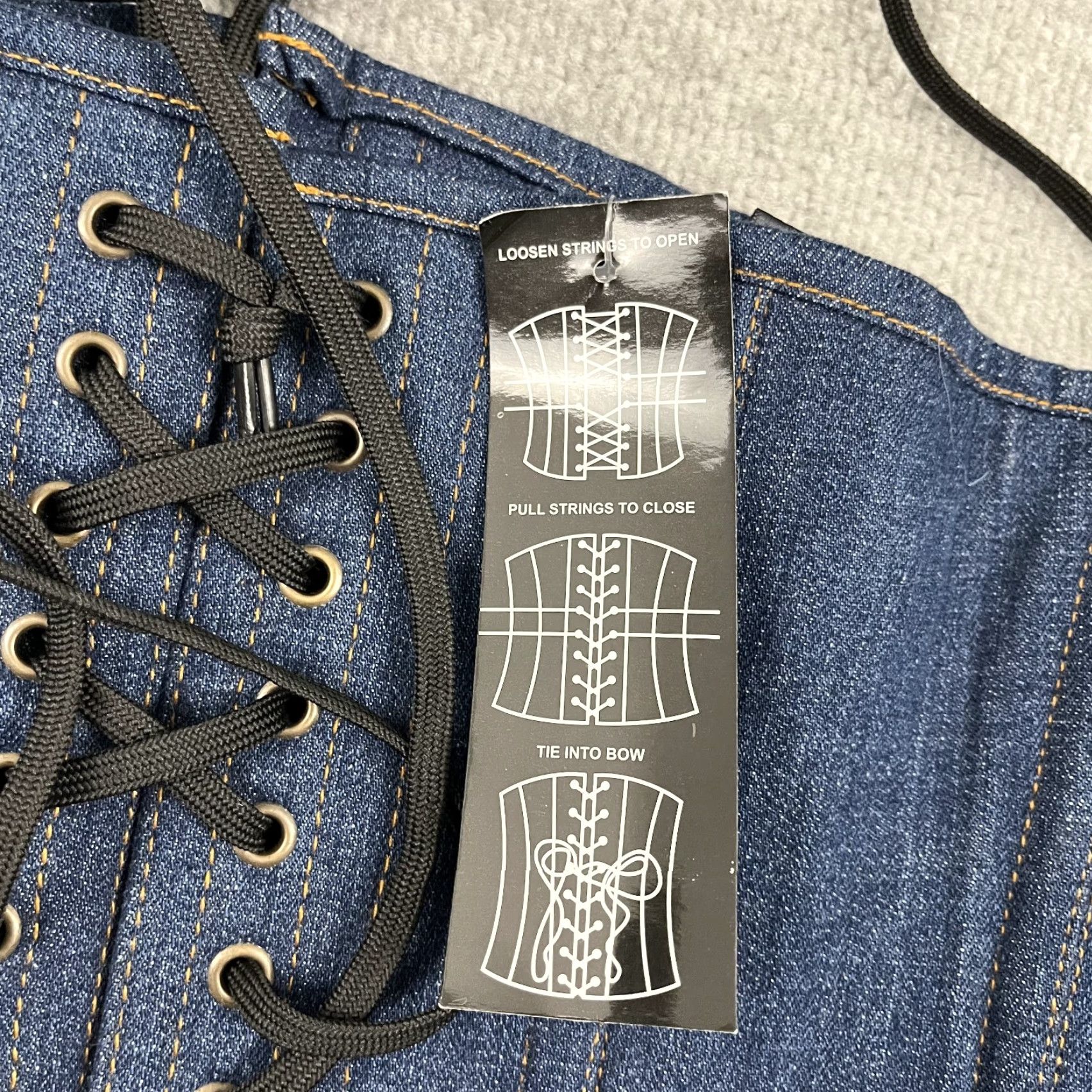 Denime VTG Denim Underbust Corset Top Womens Sz 36 Blue Adjustable Lace Festival Heavy Shirt Sleeveless Casual Womens 36 Blue Knit? Size M / US 6-8 / IT 42-44 - 3 Thumbnail